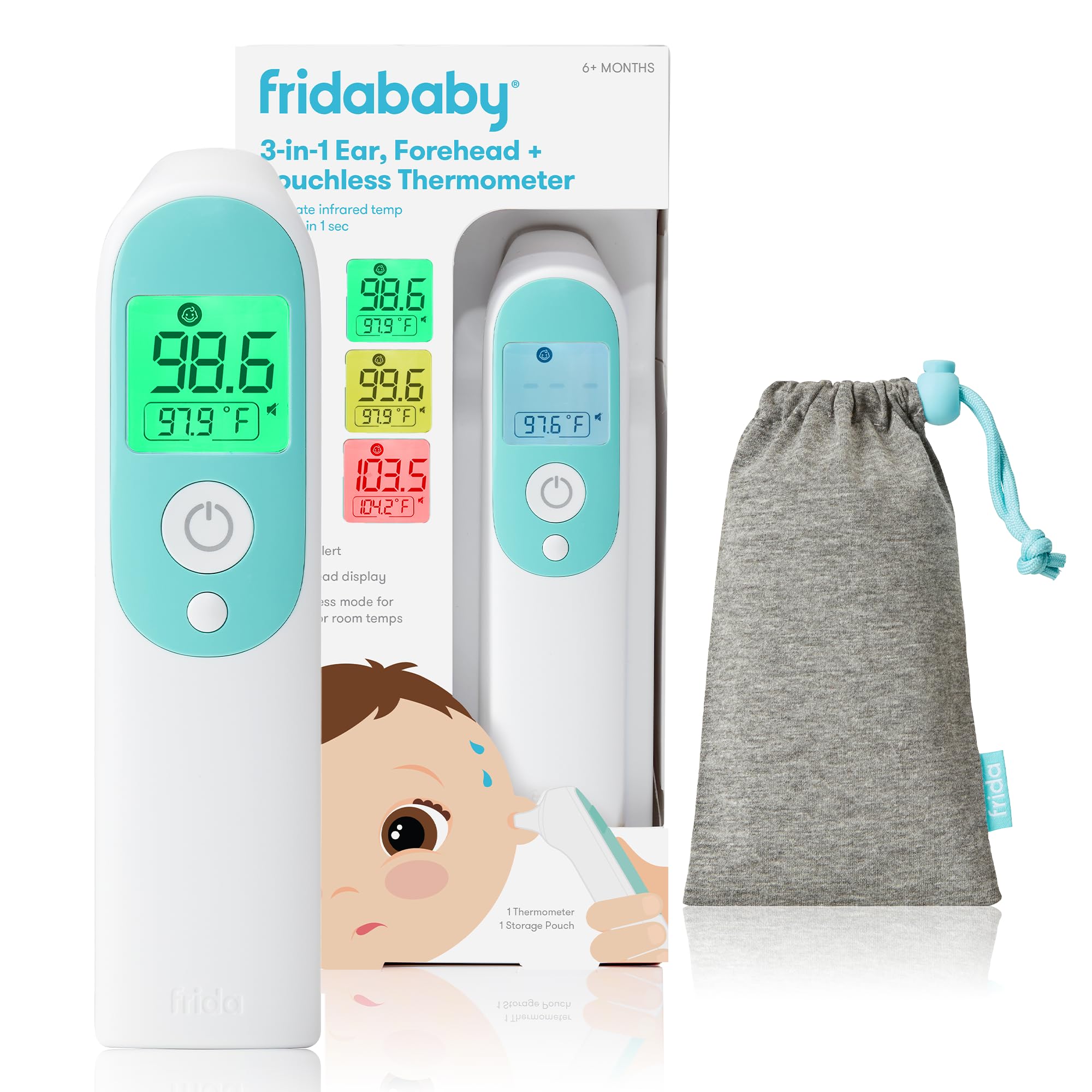 Frida Baby Thermometer, 3-in-1 Infrared Thermometer for Ear, Forehead & Touchless