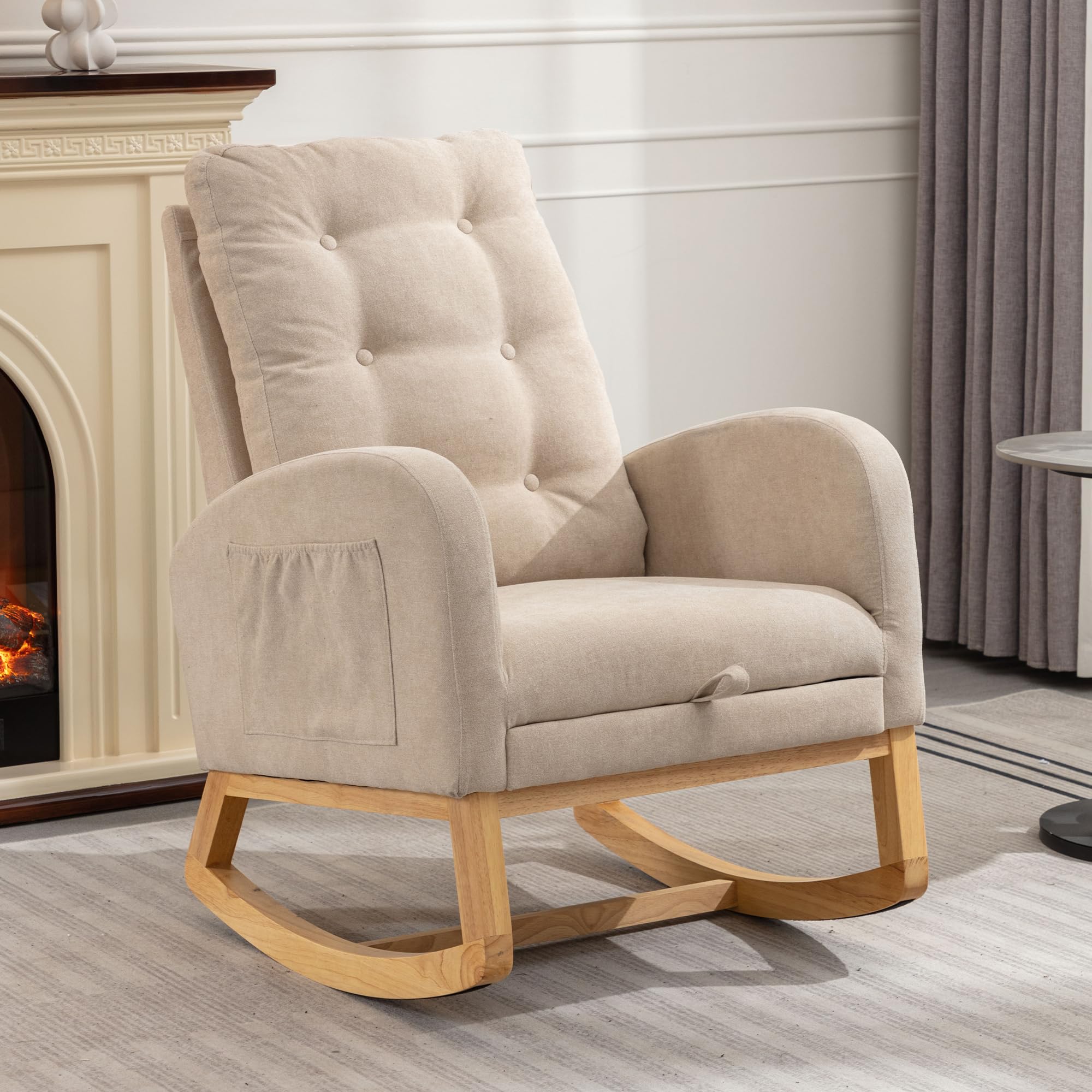 Nursery Rocking Chair with Foot Rest, Upholstered Glider Rocker