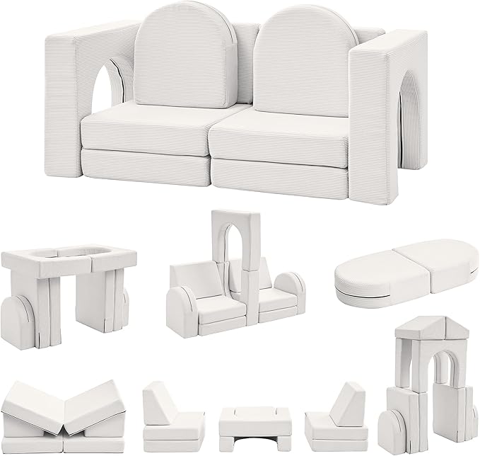 Kids Couch 10PCS, Modular Kids Play Couch for Playroom Bedroom, 10 in 1 Multifunctional