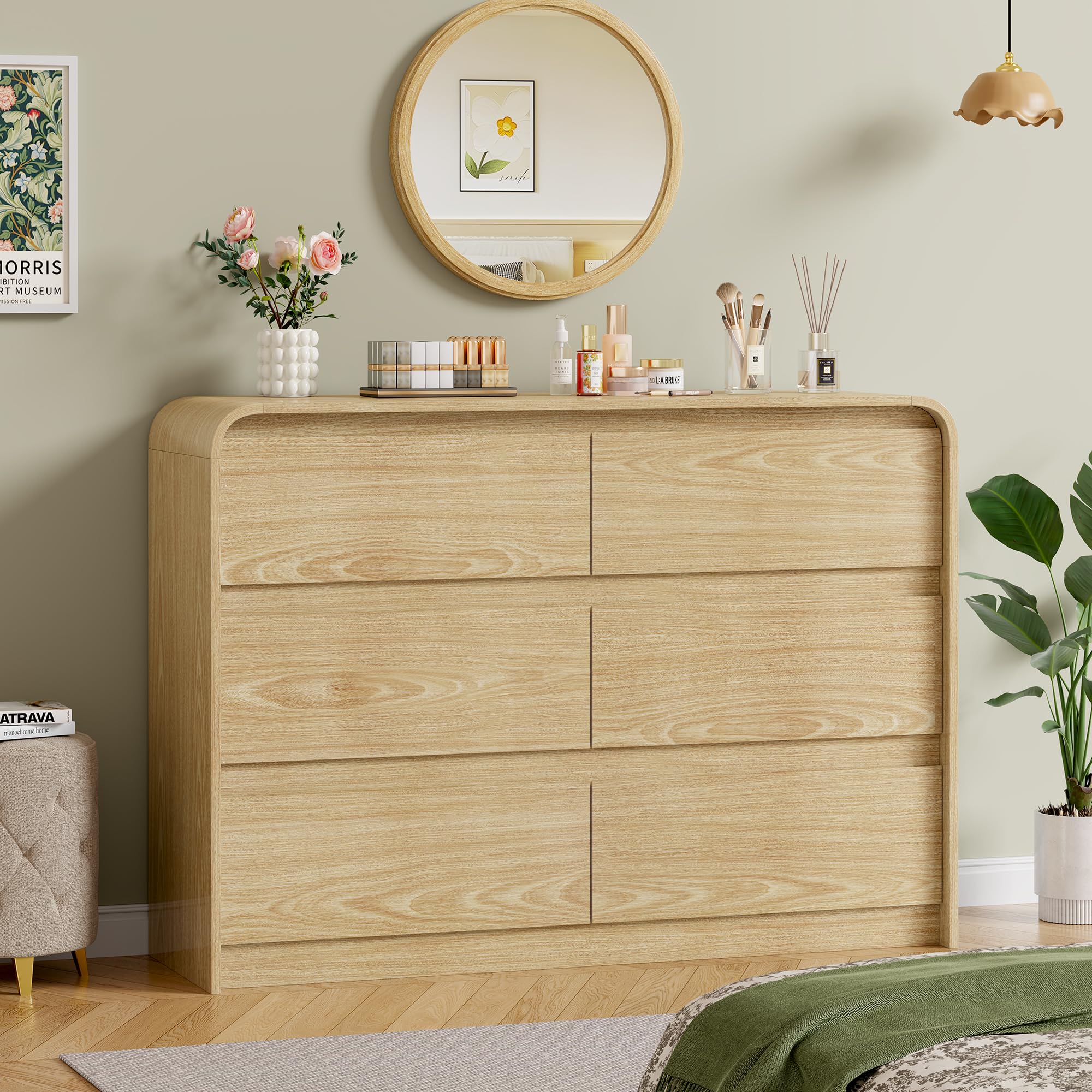 6 Drawer Curved Dresser for Bedroom Storage