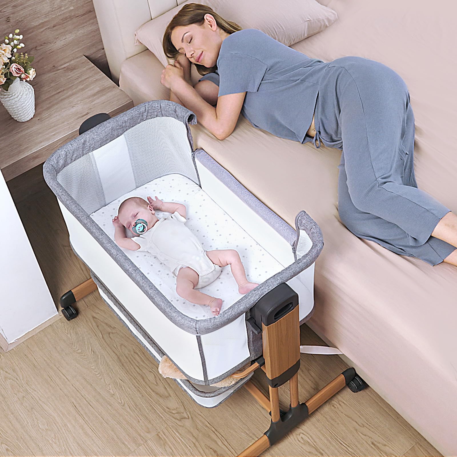 3-in-1 Rocking Bassinet for Baby Adjustable Baby Bassinets Bedside