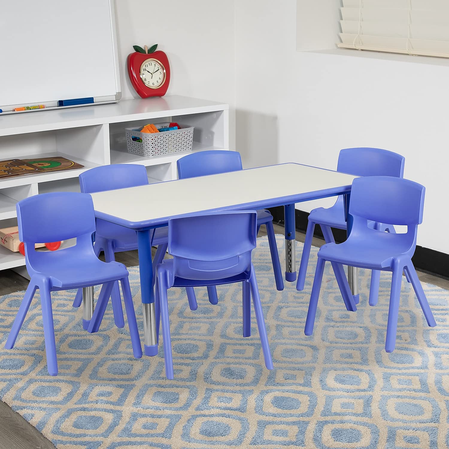 Adjustable Classroom Activity Table Set with 6 Stackable Chairs