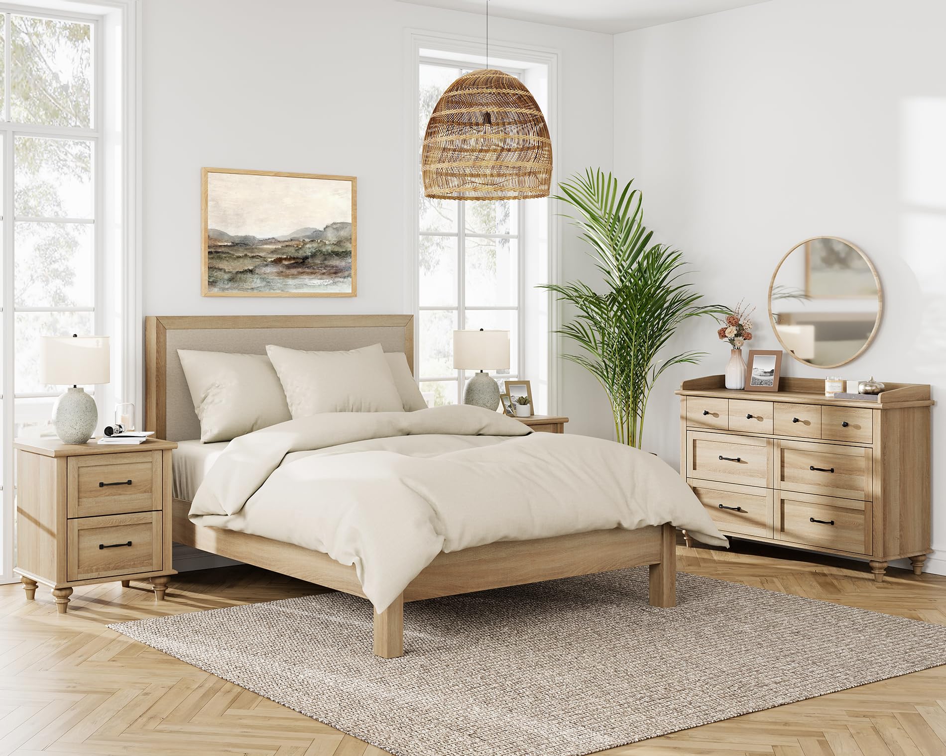 Oak Dresser for Bedroom with 6 Drawers, Baby Dresser with Solid Wood