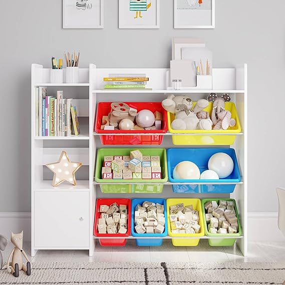 Toy Storage Organizer with Kids Toy Shelf and 8 White Toy Bins – Perfect Toy Storage