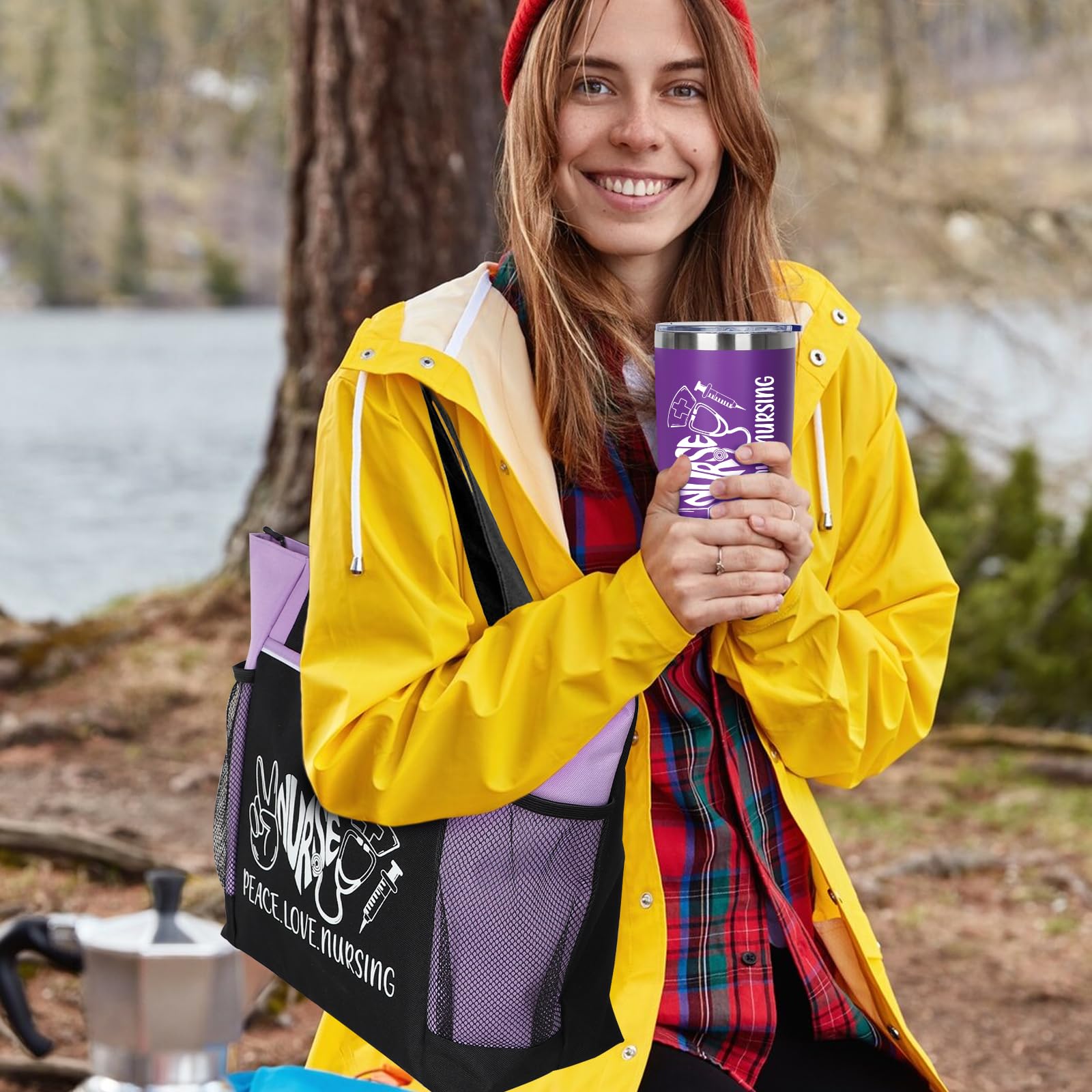 Peace, Love Nursing - 2 Piece Set: Zippered Tote Bag & Insulated Tumbler