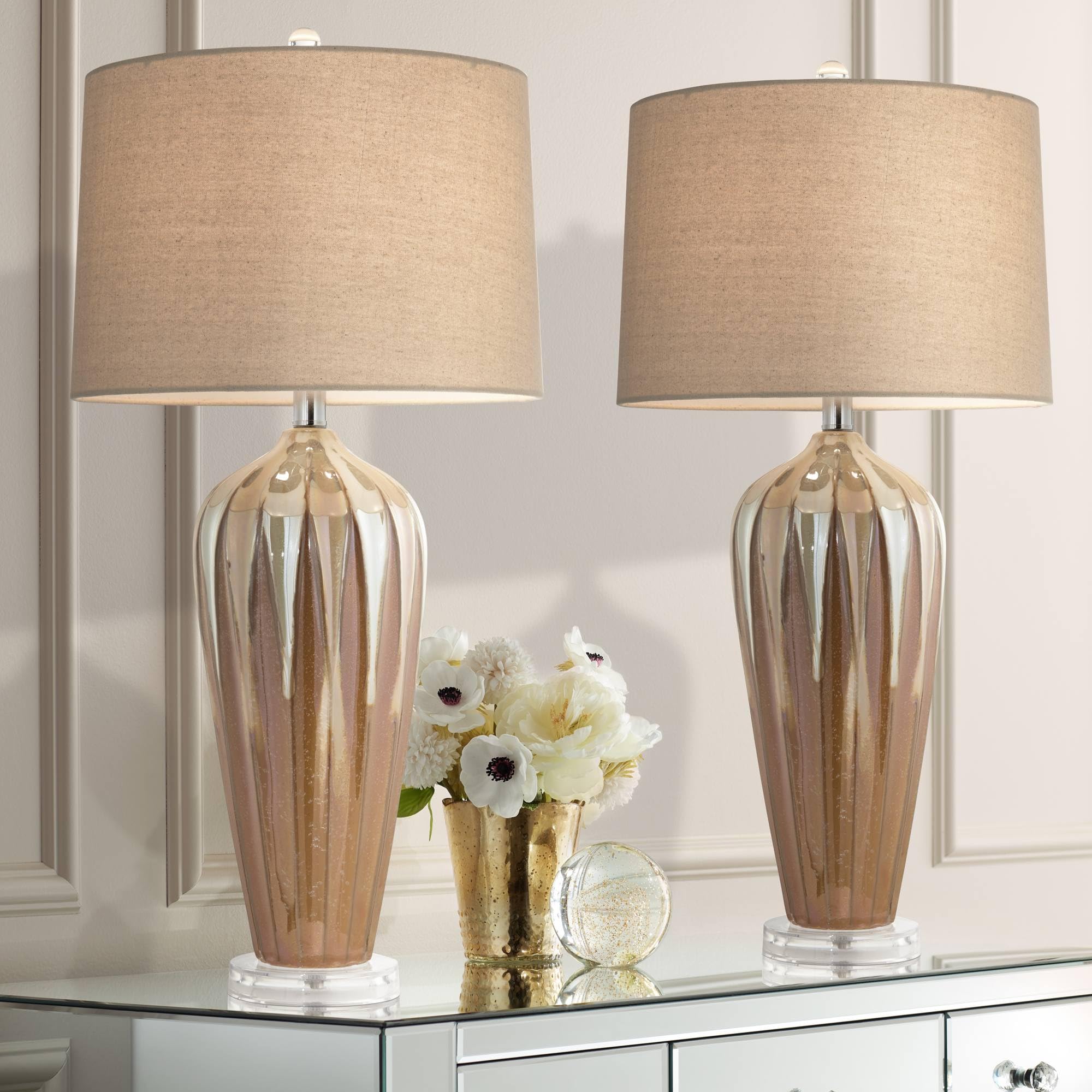 Handcrafted Ceramic Table Lamps Set of 2 with Ivory Drip Glaze