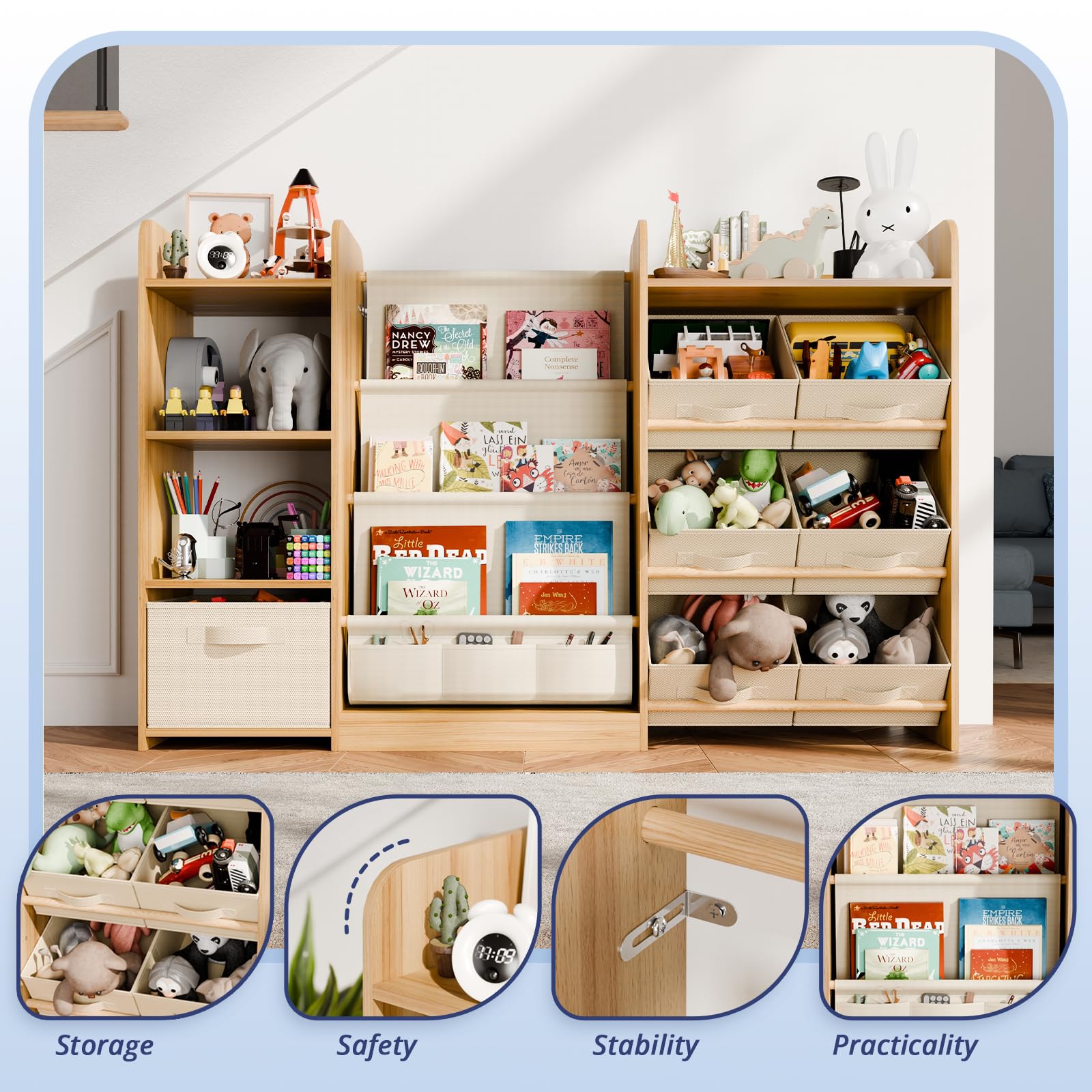 Kids Toy Storage Organizer with Bookshelf and 7 Bins