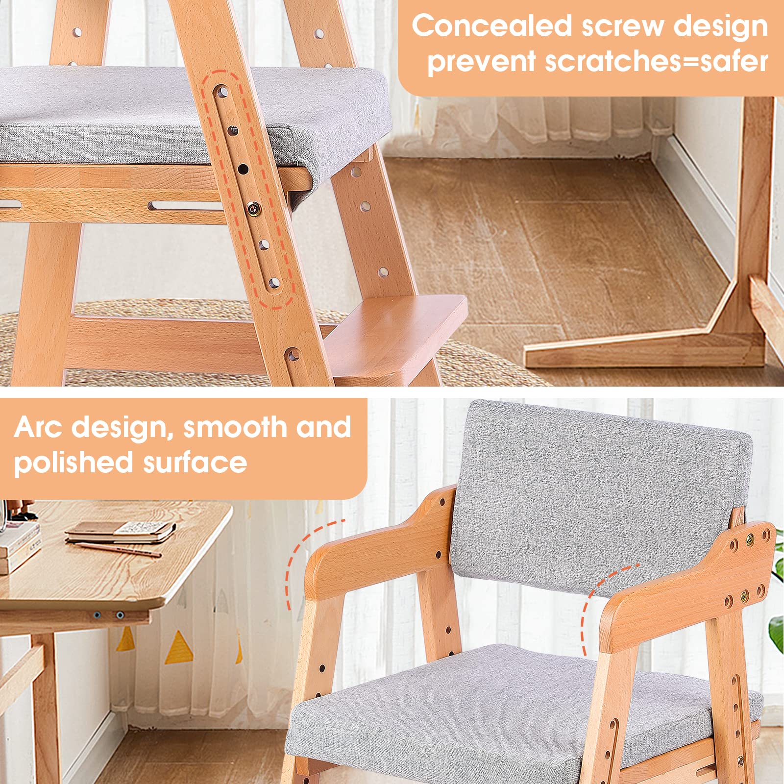 Adjustable Wooden High Chair for Toddlers to Teens