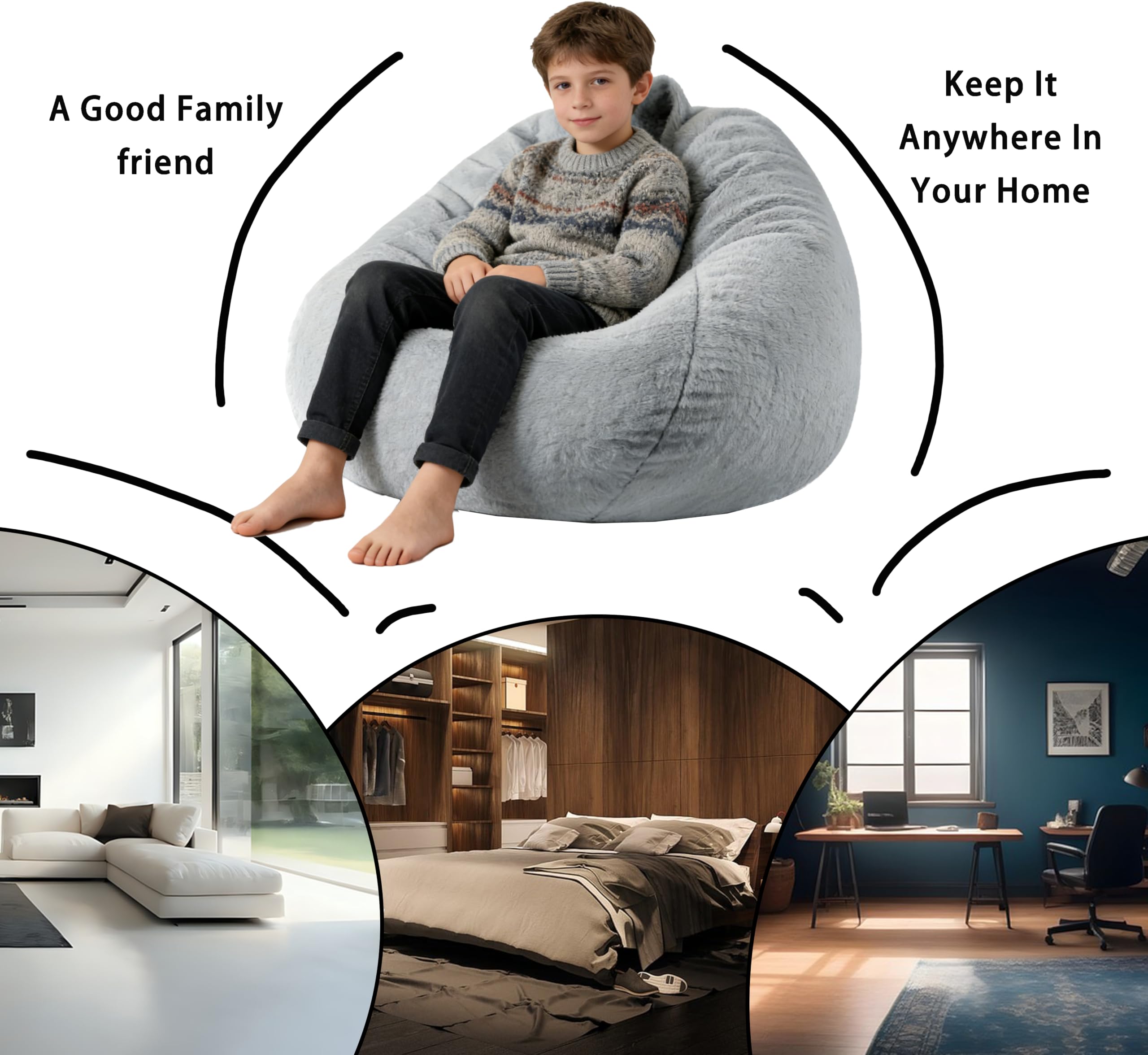 Memory Foam Bean Bag Chair - Faux Fur Washable Cover