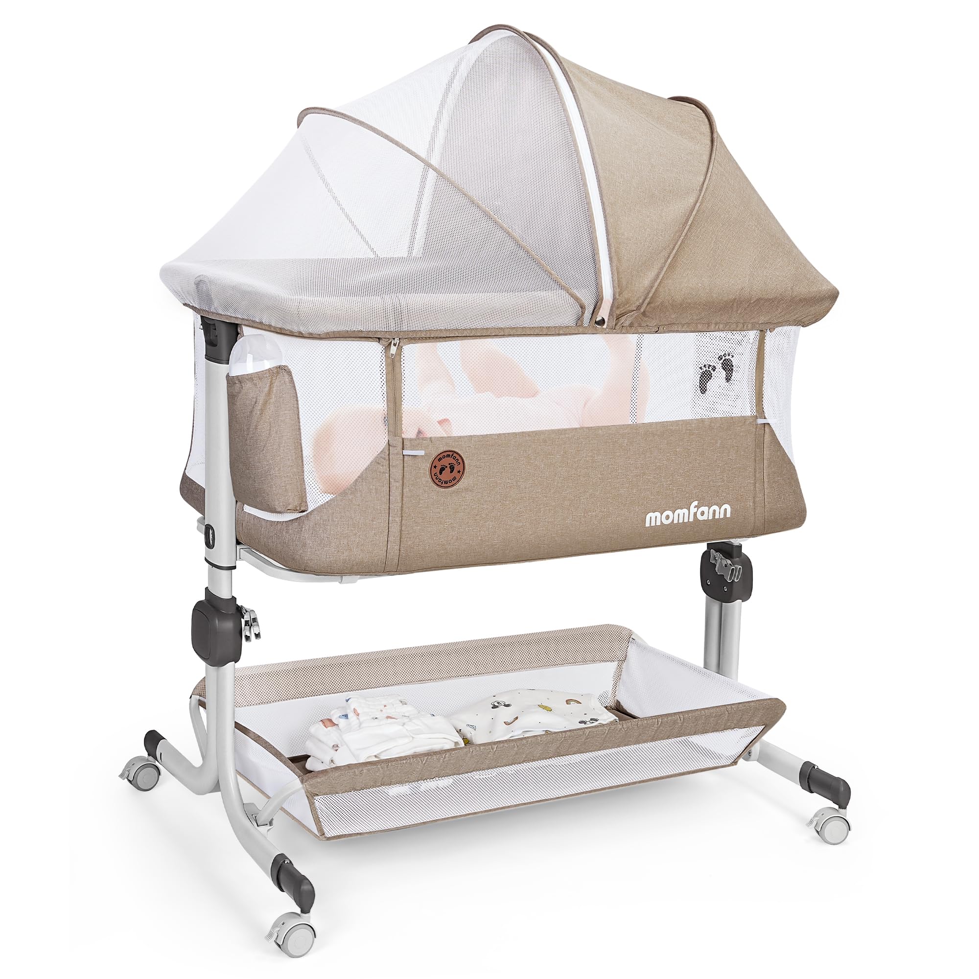 Bedside Bassinet with Mesh Sides and Height Adjustment
