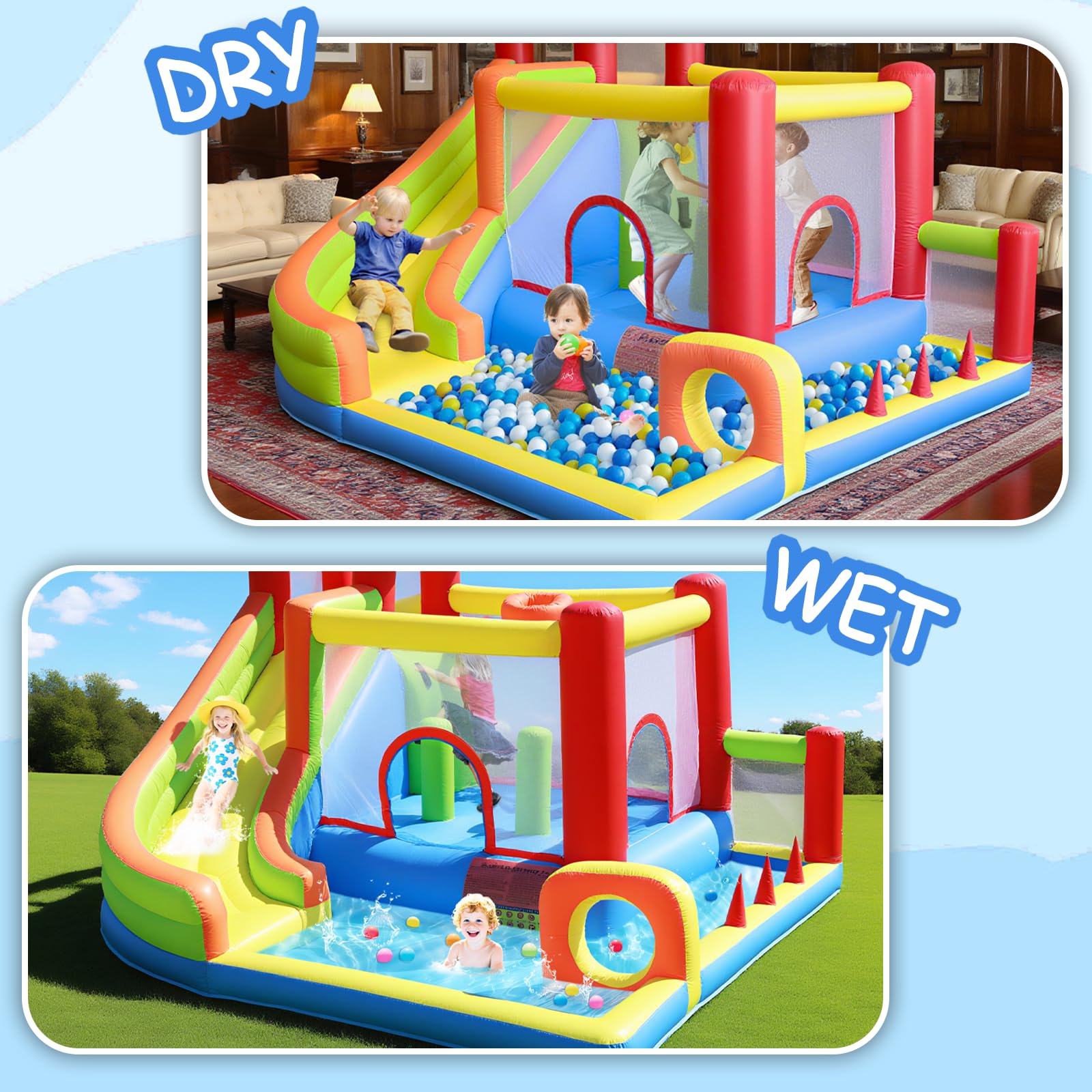 Inflatable Water Slide Bounce House with Dual Slides and Splash Pool