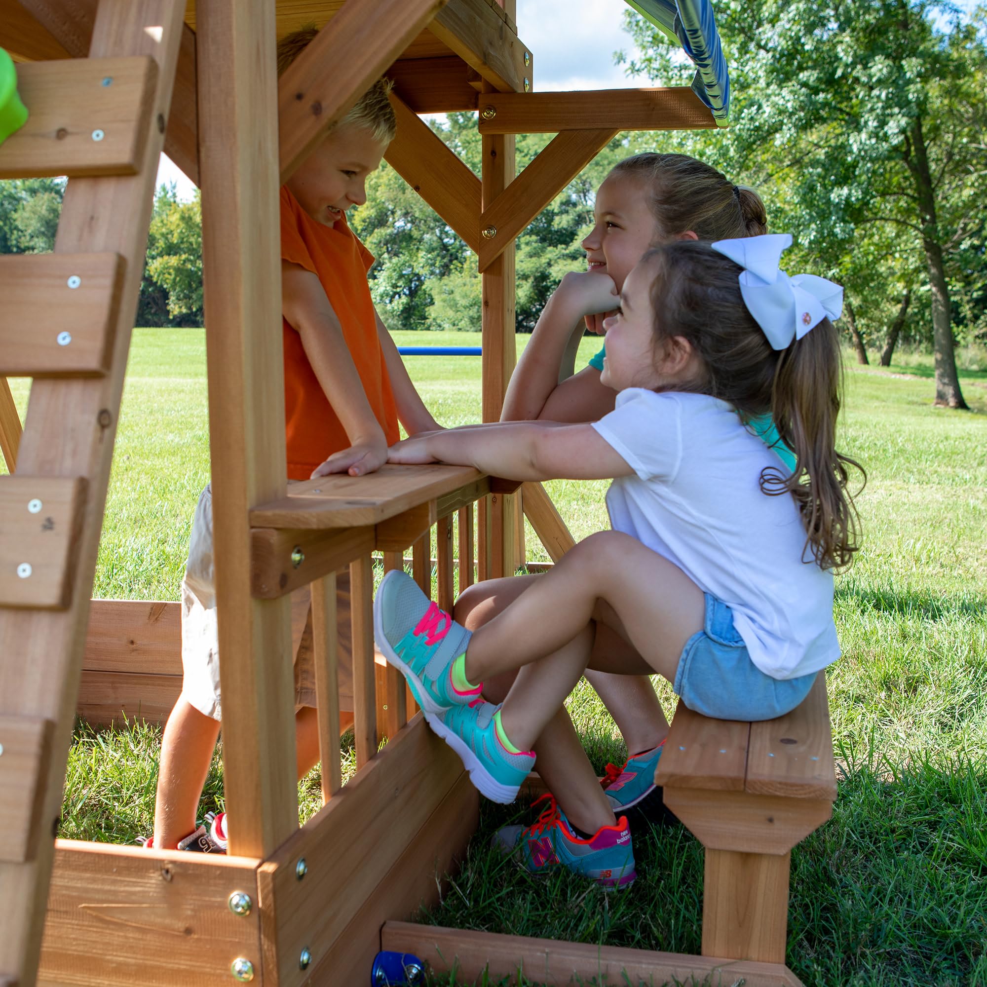 Cedar Wood Swing Set with Wave Slide and Sandbox