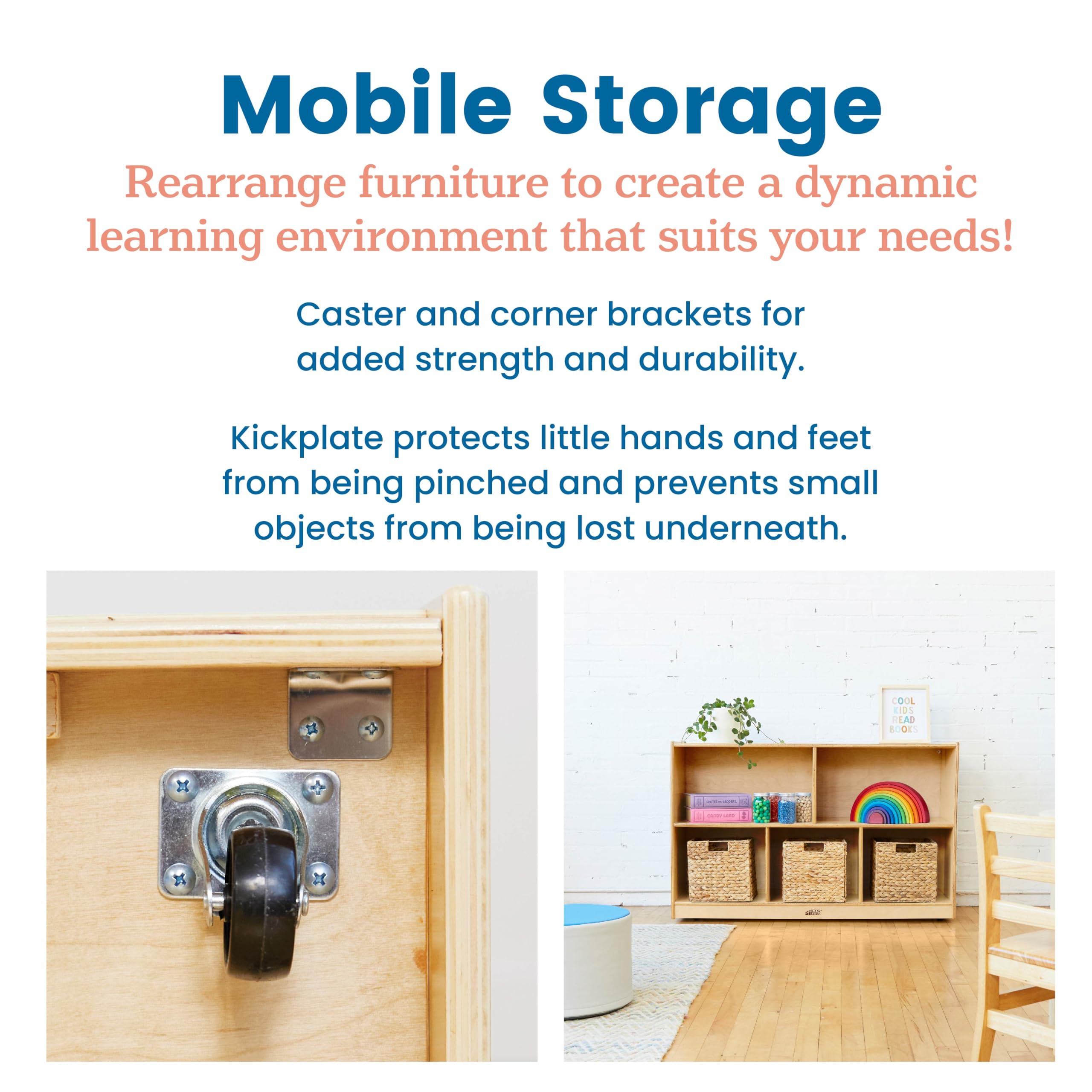 5-Compartment Mobile Storage Cabinet for Classroom