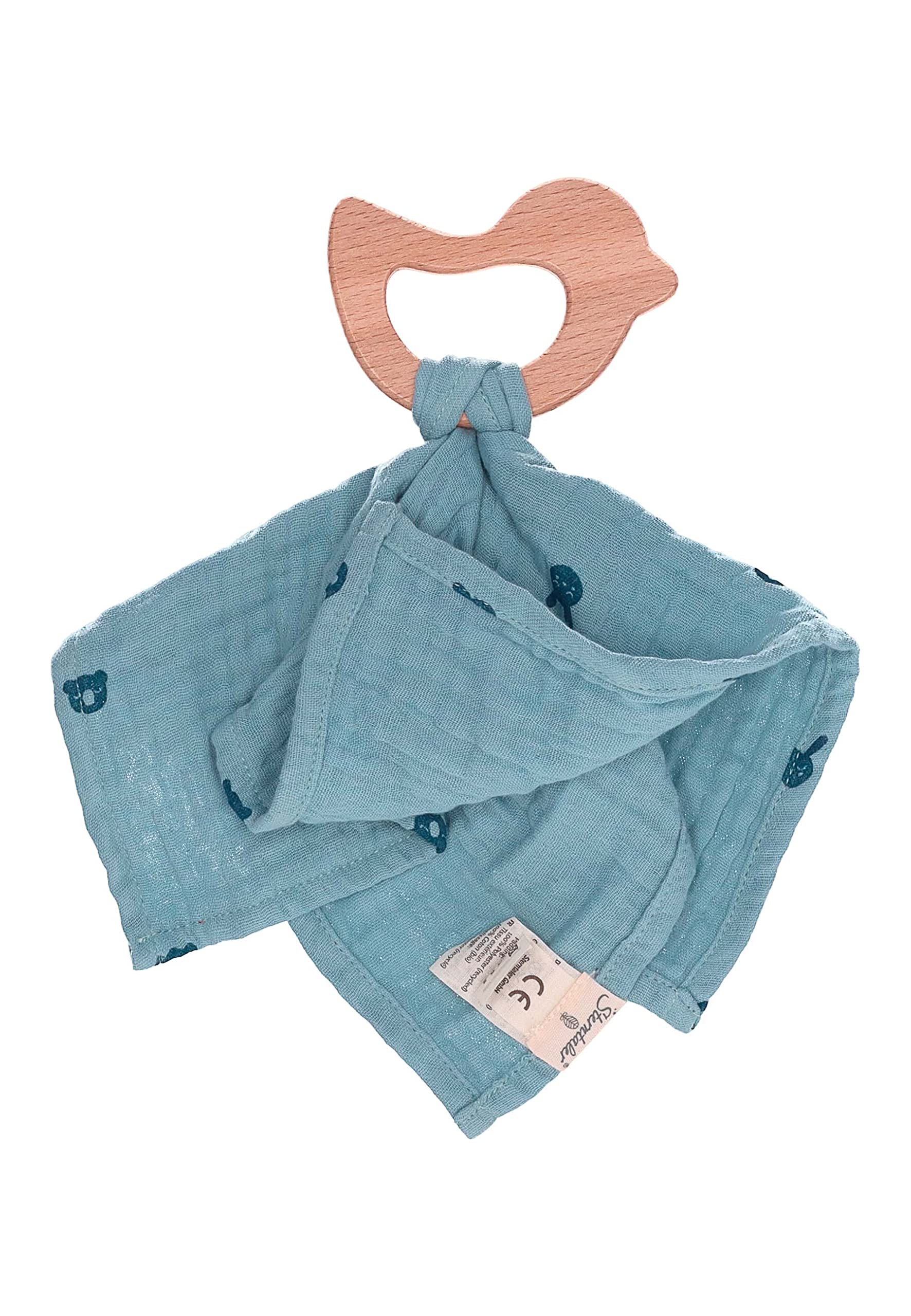 Sterntaler Unisex Baby Safety Towel with Kinni and Kalla Teether, Safety Blanket for Baby and Girl, Organic, Heather Blue