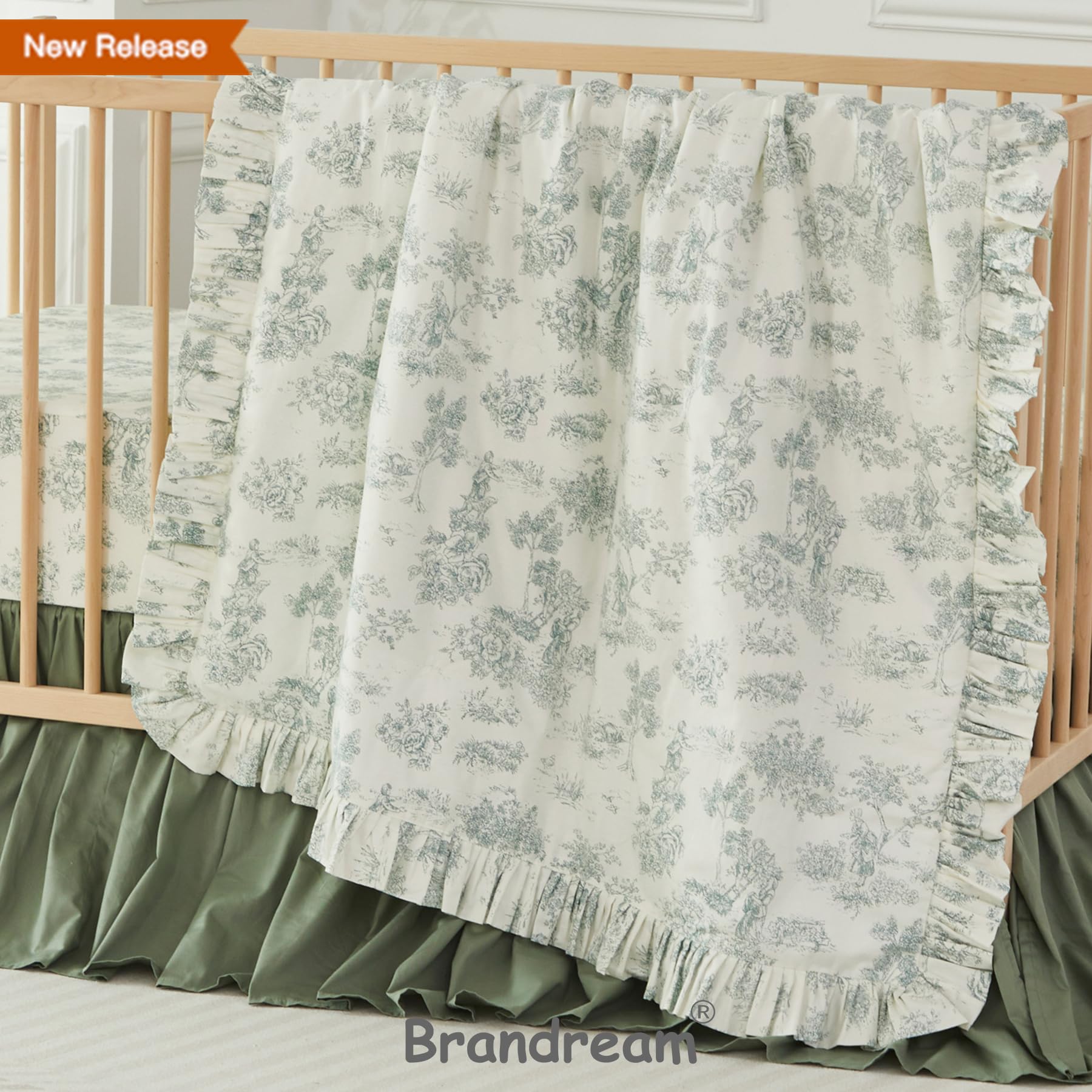 Vintage Green Toile Crib Bedding Set