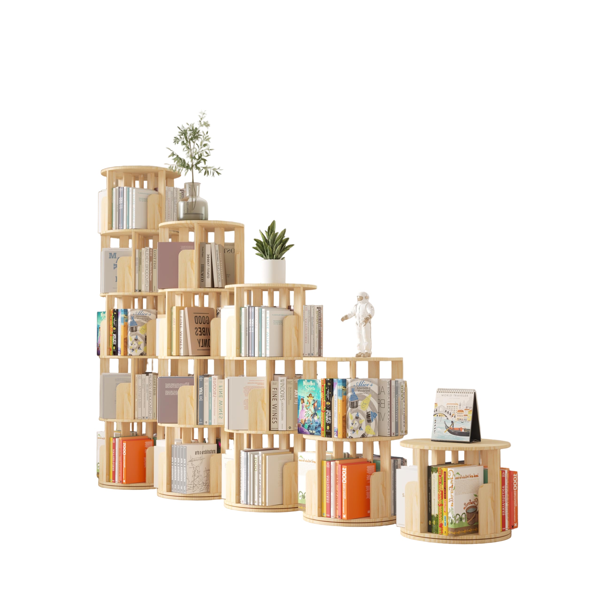 Wooden Rotating Bookshelf 360 Display Floor Standing Bookcase