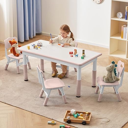 Toddler Table and Chairs Set for 4, 47.2''L x 23.6''W Kids Study Table