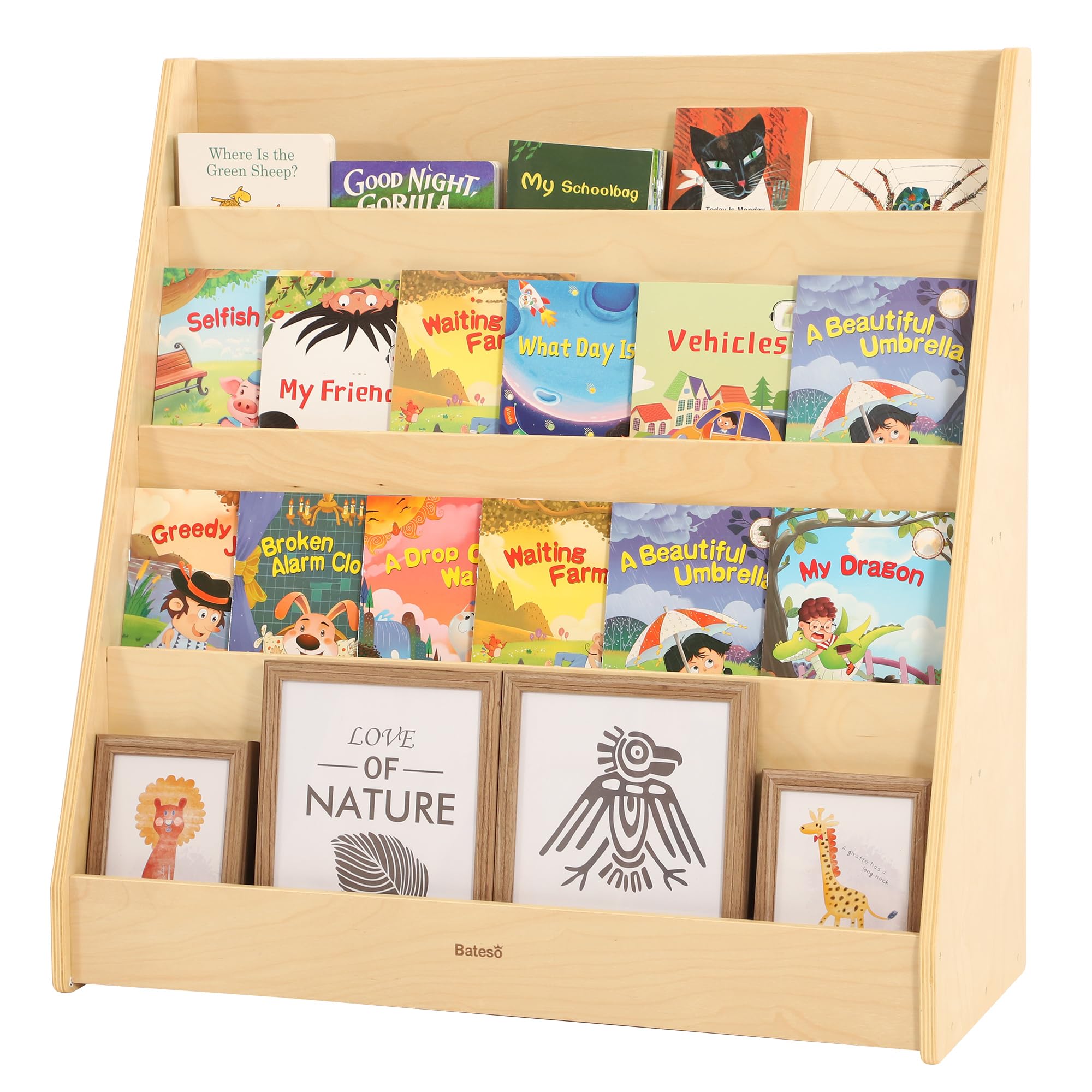 Wooden Montessori Bookshelf for Kids with Storage