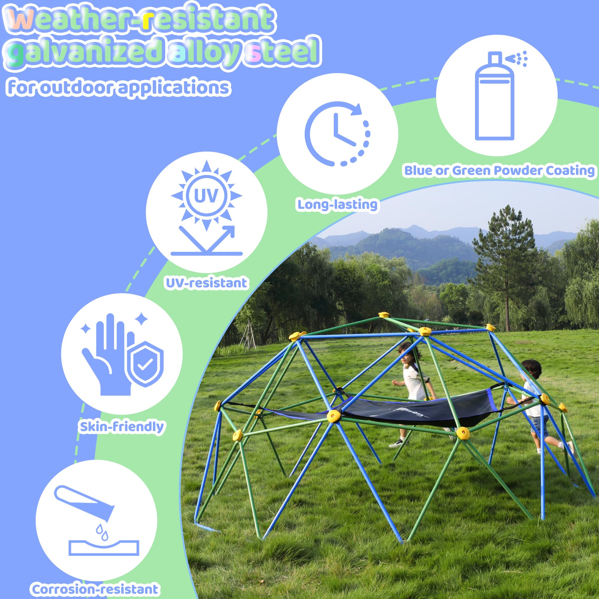 10FT Climbing Dome with Hammock for Kids