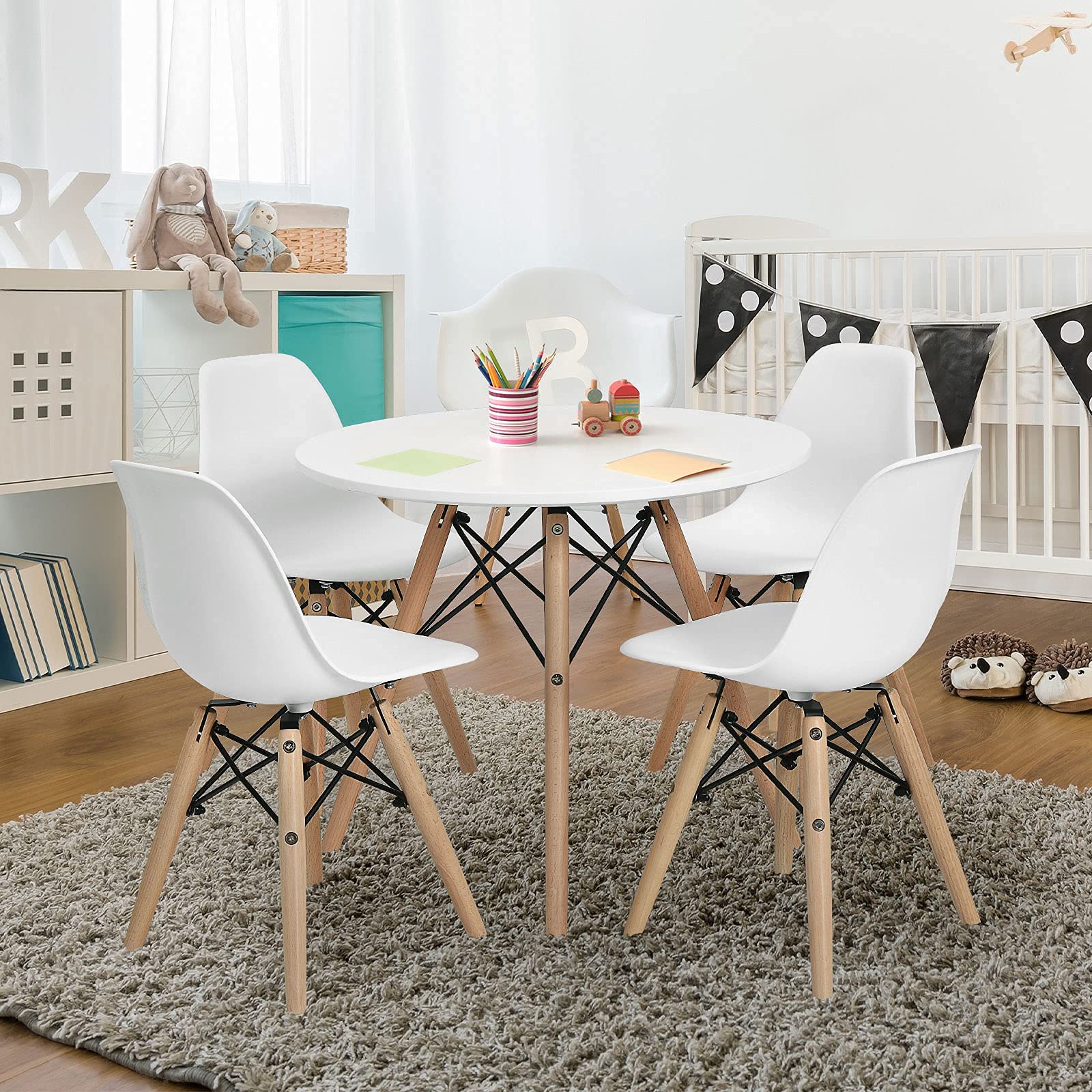 Kids Mid-Century Modern Desk Chair Set - 4 Pack White Toddler Chairs
