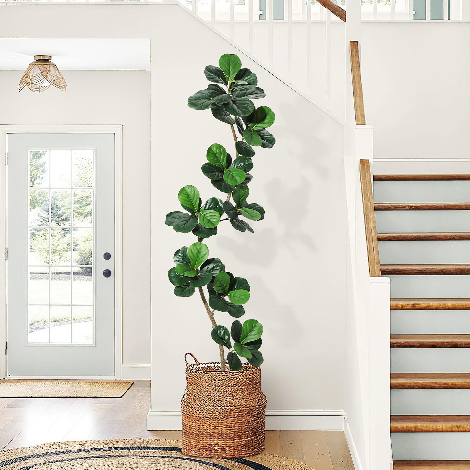 7ft Artificial Fiddle Leaf Fig Tree with White Planter