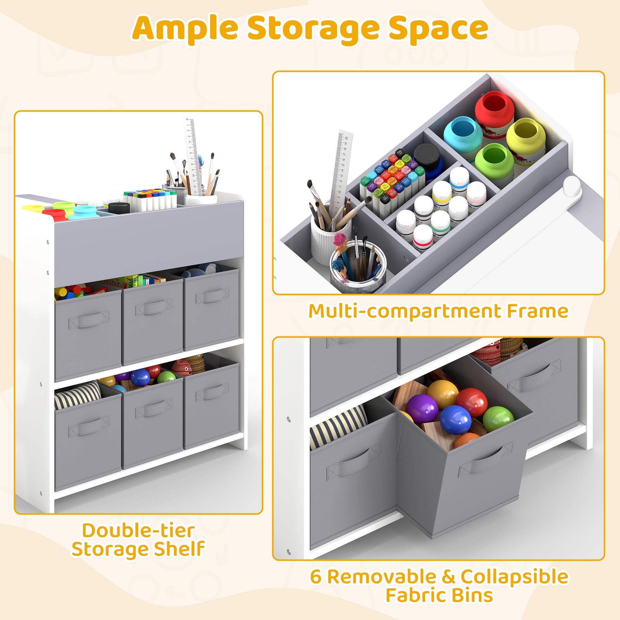 Kids Art Table and Chairs Set with Storage and Paper Roll