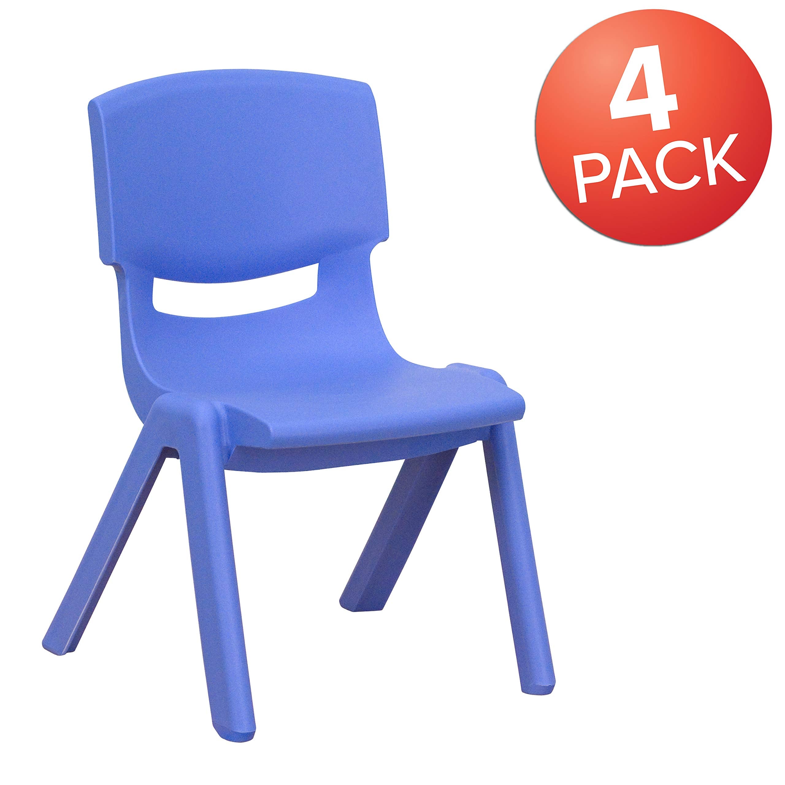 4 Pack Blue Plastic Stackable School Chair with 10.5" H Seat, Preschool Chair