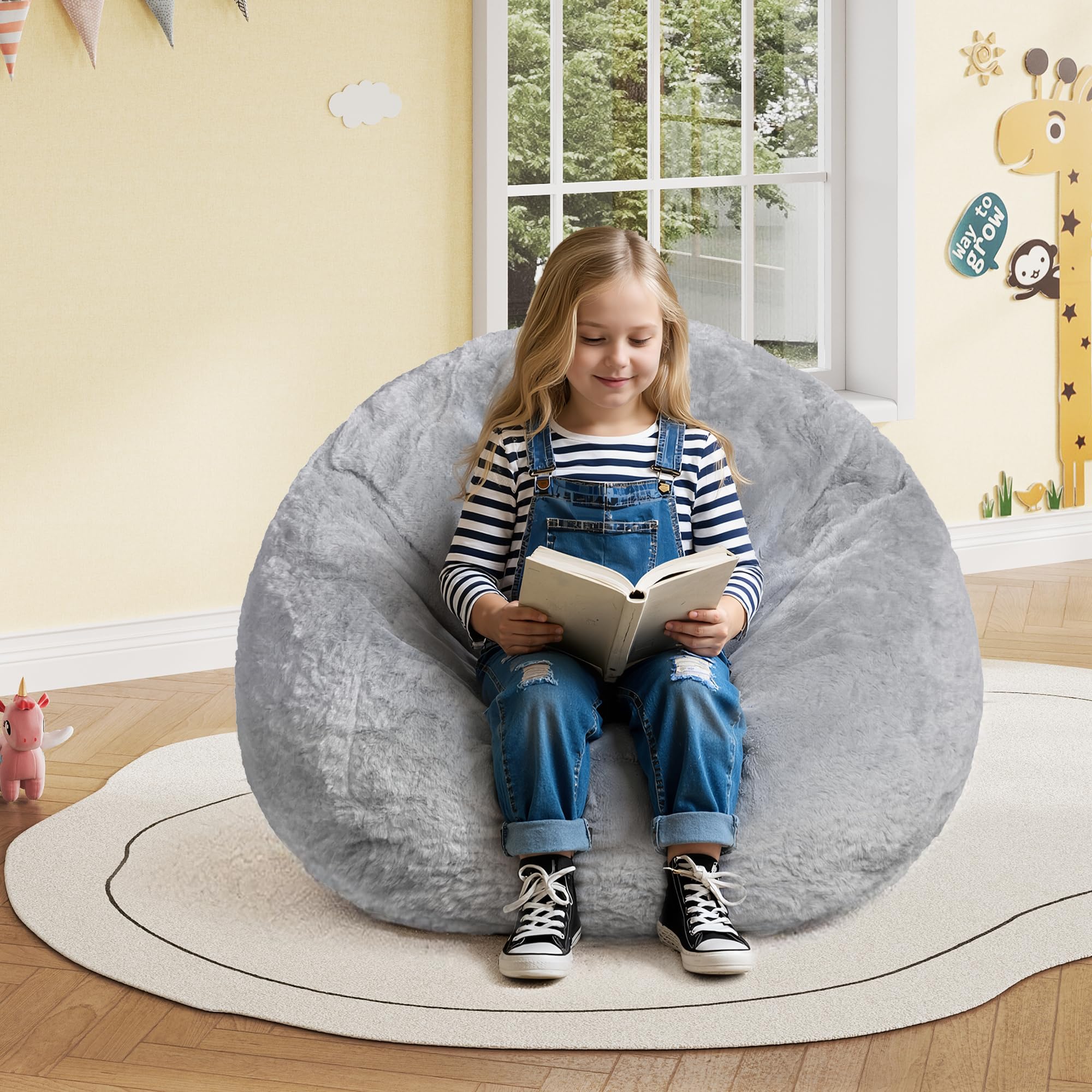 Kids Bean Bag Chair, 2.5 Feet Faux Rabbit Fur Bean Bag