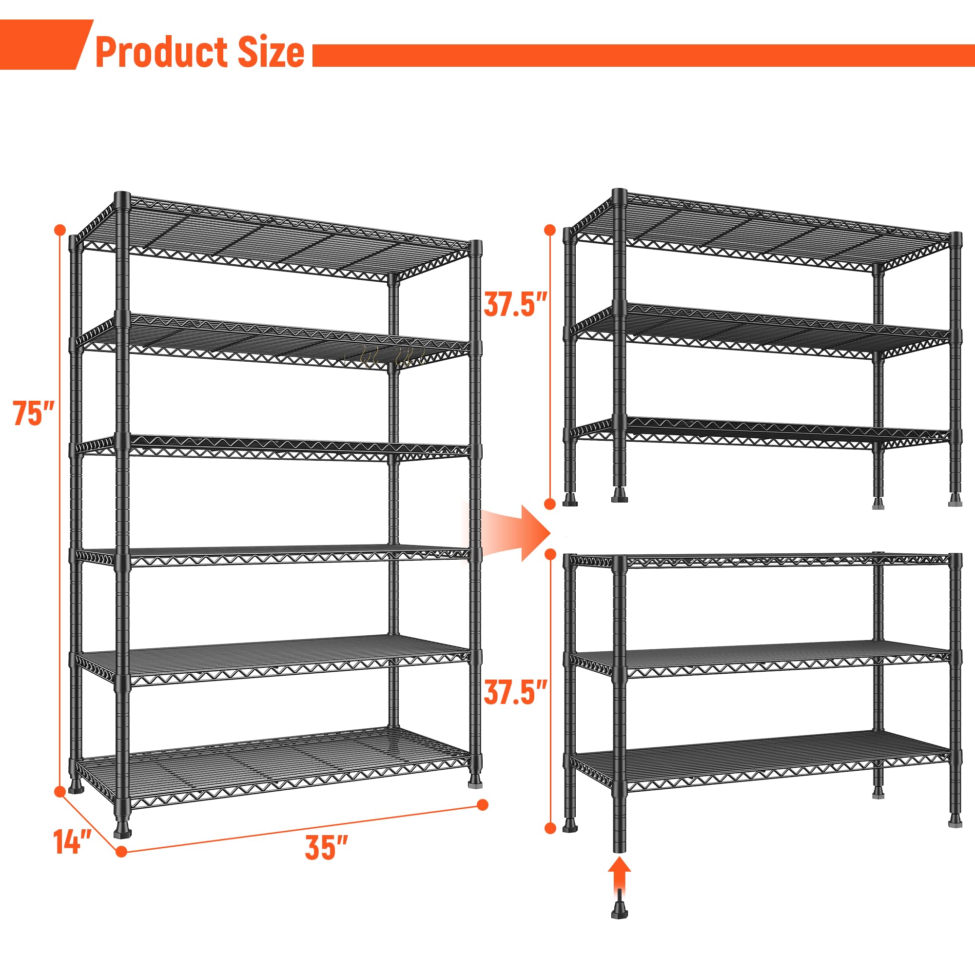 6-Tier Heavy Duty Metal Wire Shelving Unit
