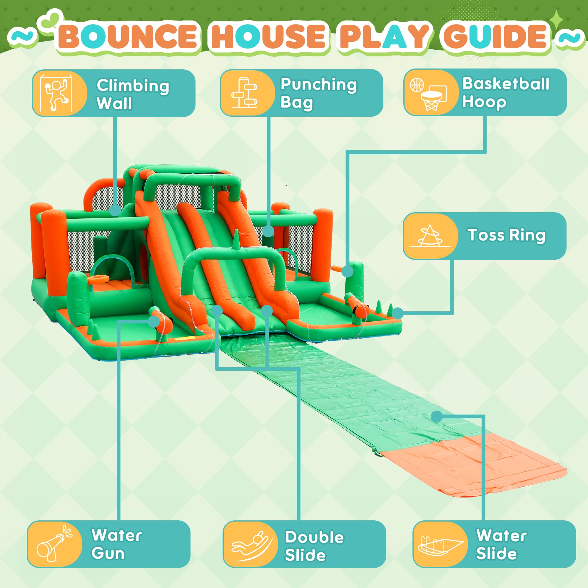 Large Inflatable Water Slide Bounce House with Dual Ball Pits and Extended Slip N Slide