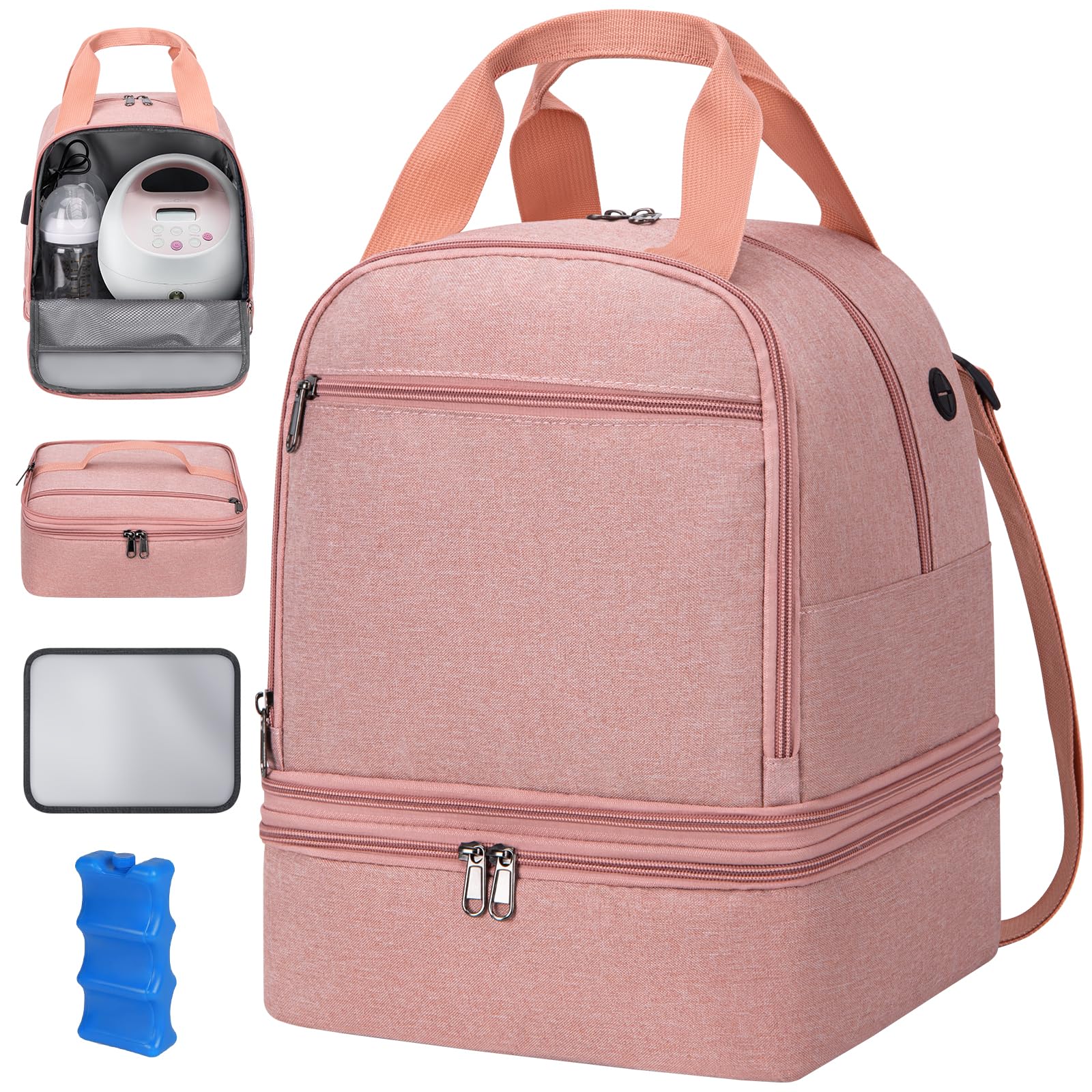Pump Bag, Breast Pump Carrying Bags with Ice Pack & Waterproof Mat