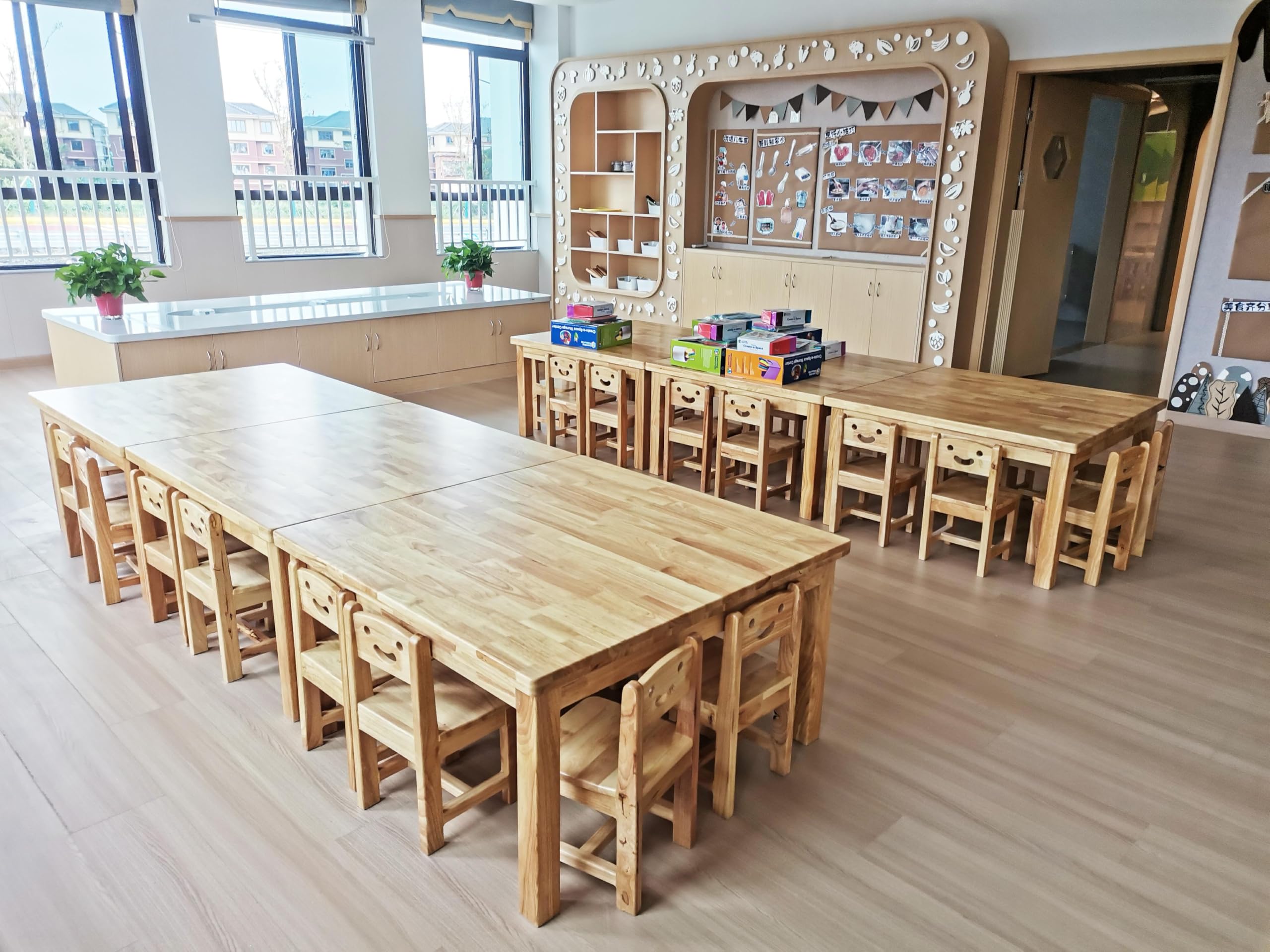 Wooden Round Table and Chair Set, Dining Furniture (Rectangular) Bouns 8 Chairs.