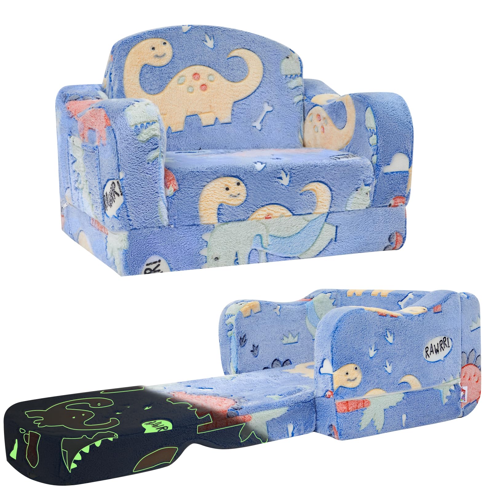 Thick Comfy Toddler Chair and Couch for Kids,2-in-1 Soft Plush Fold Out Sofa for Children