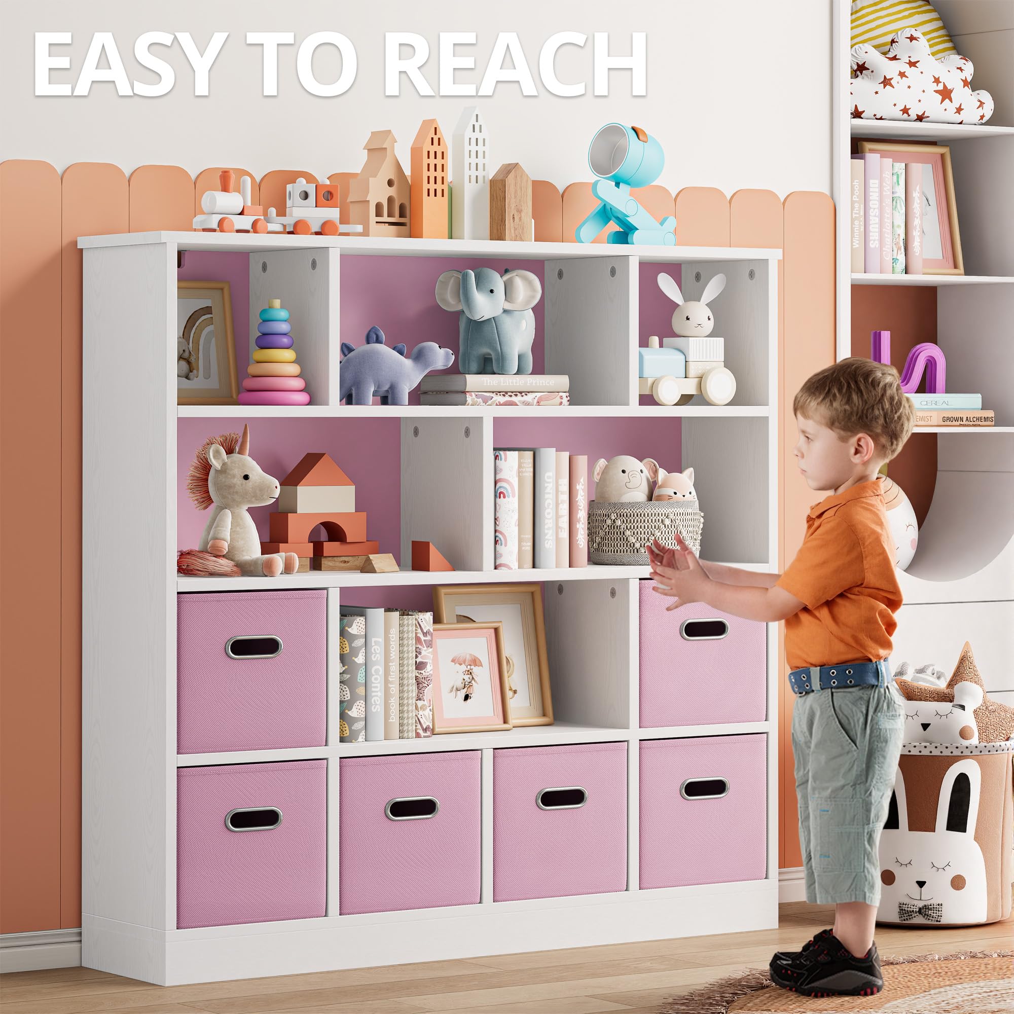 Toy Storage Organizer with 6 Bins and 12-Cube Bookshelf