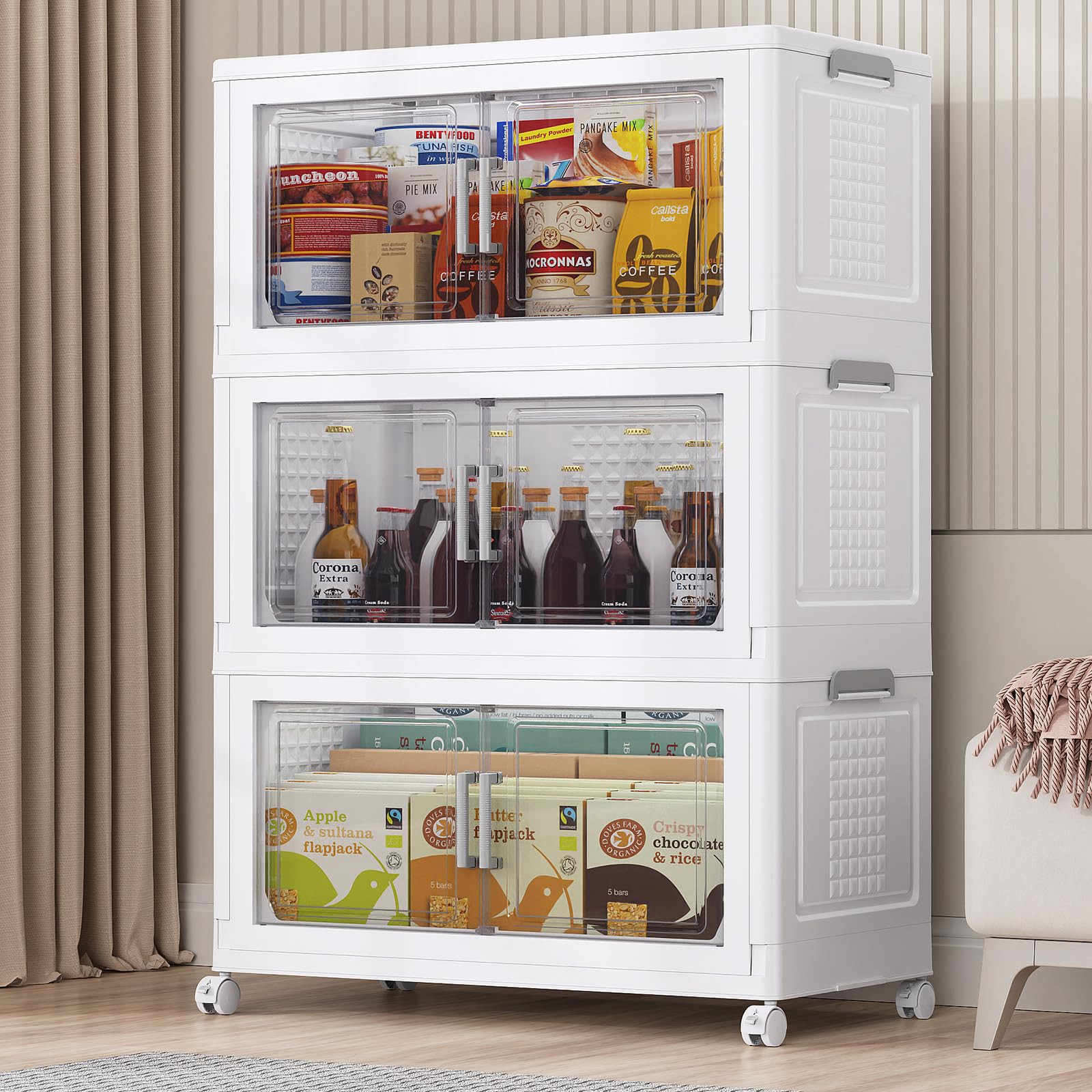 Large Stackable Storage Bins with Wheels and Doors