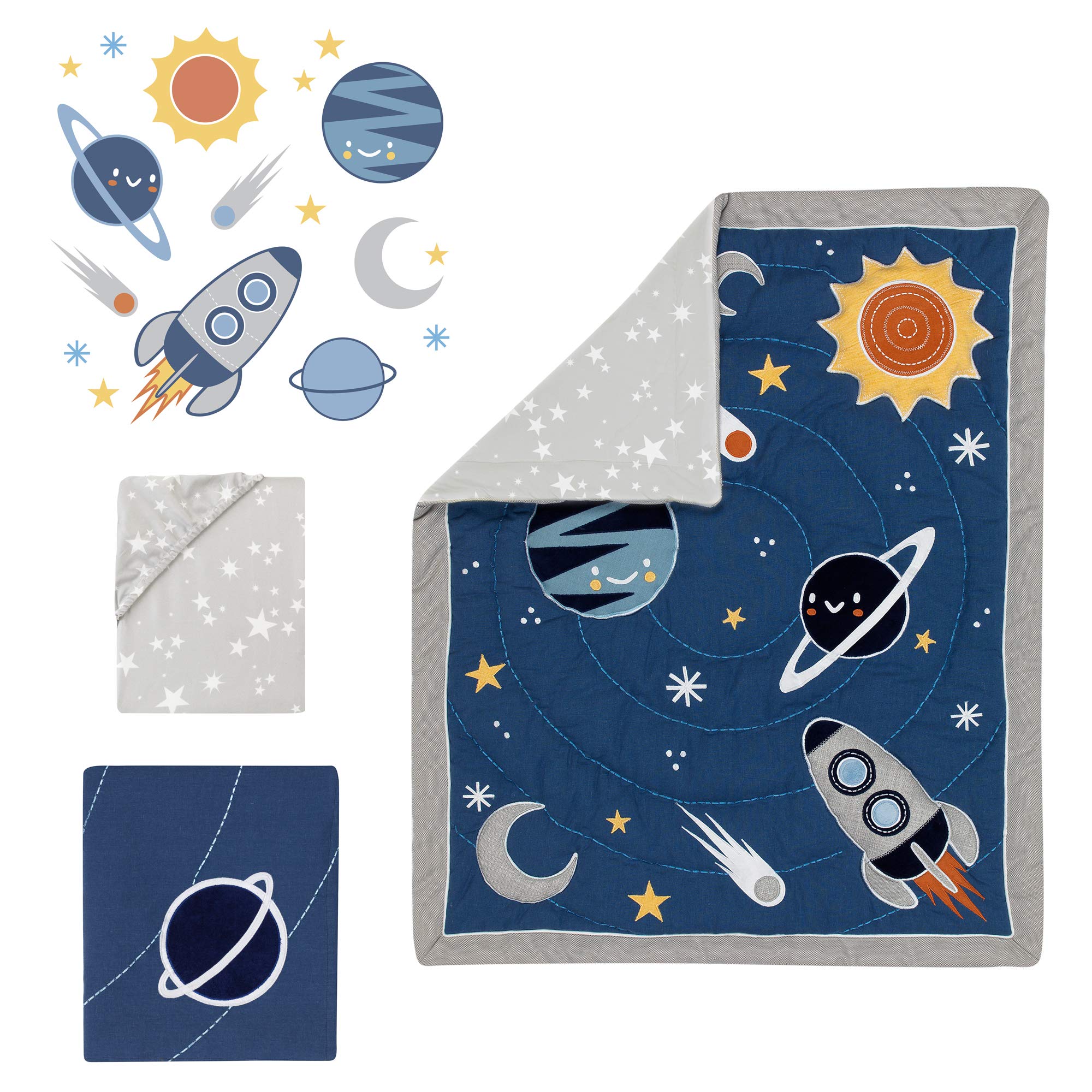 Milky Way Space Galaxy 4-Piece Baby Nursery Crib Bedding Set - Blue/Gray