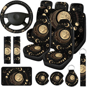 15 Pcs Sun and Moon Car Seat Cover Full Set Car Front Seat Steering Wheel Headrest