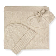 100% Cashmere Baby Blanket, Beanie and Booties Gift Set Cable Knit