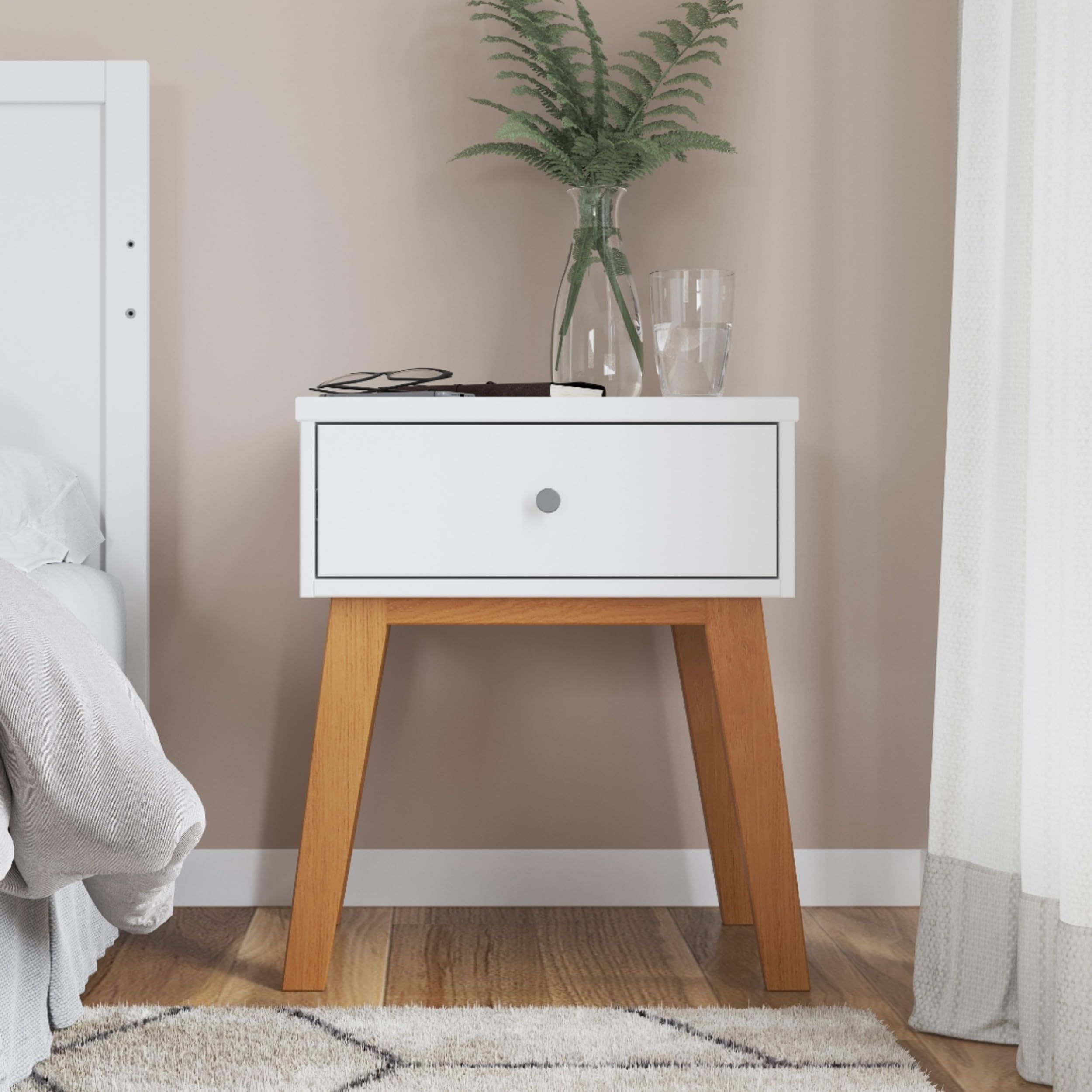 3-Drawer Dresser, Chest, Nightstand, 4-Piece Nursery Set (White/Natural)