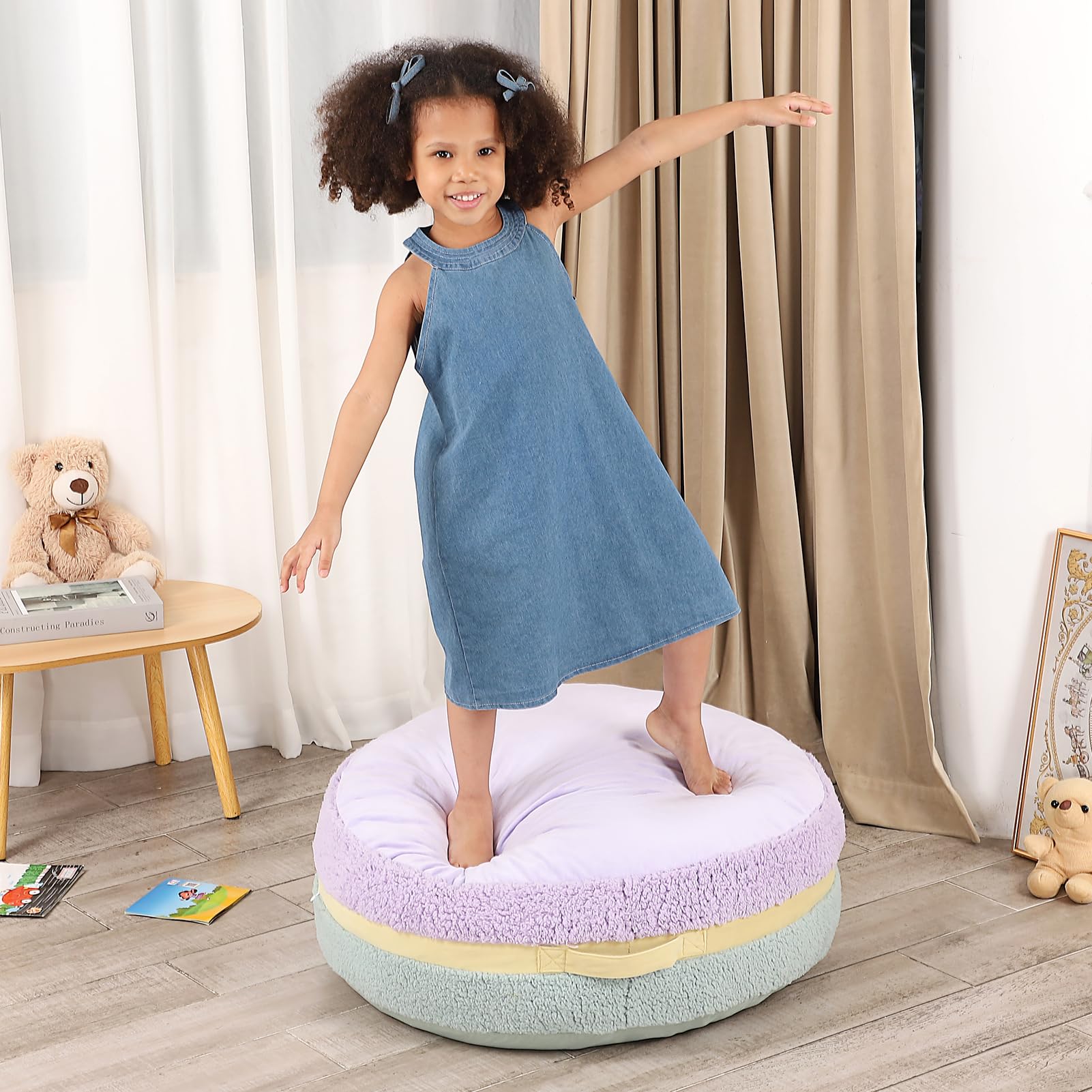 Macaron Bean Bag Chair for Kids and Teens, Comfy Sherpa Pouf Ottoman for Kids and Adult