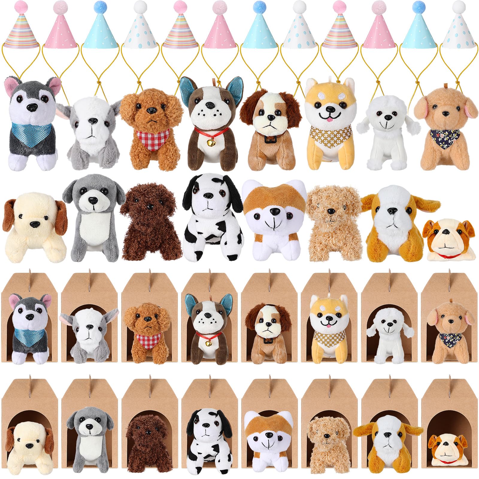 48 Pcs Mini Plush Dog Toy Bulk Stuffed Animals Set Plush Assorted Soft Small Puppy