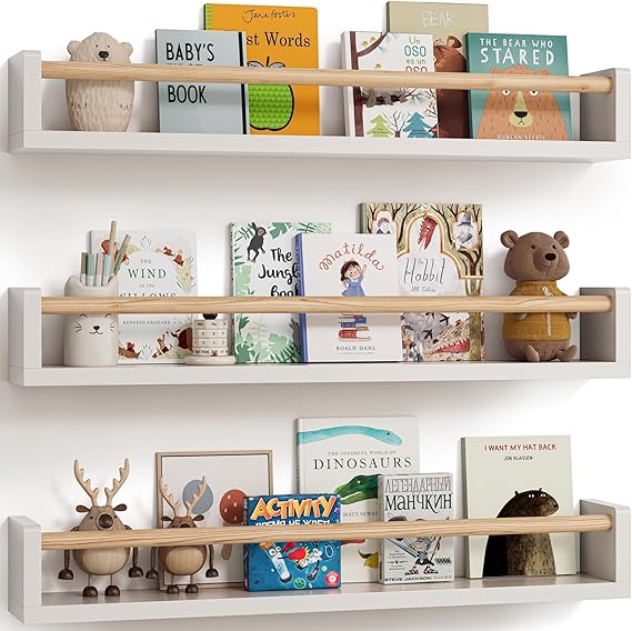 Nursery Book Shelves, Set of 3, Wall Bookshelf, Book Shelf for Kids Rooms