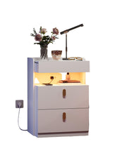 White LED Nightstands Set of 2, Modern Night Stand