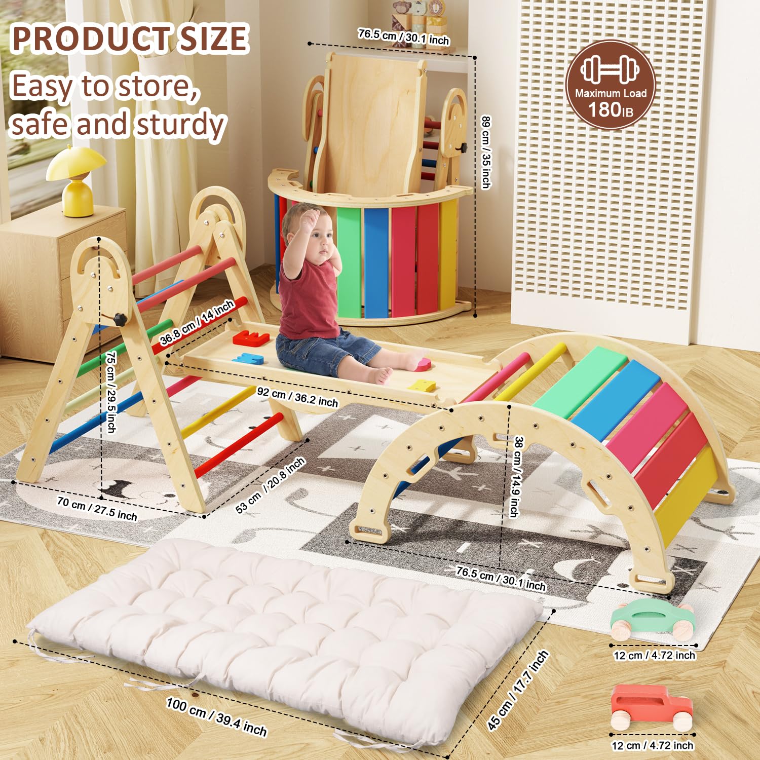Pikler Triangle Climbing Set with Cushion and Ramp