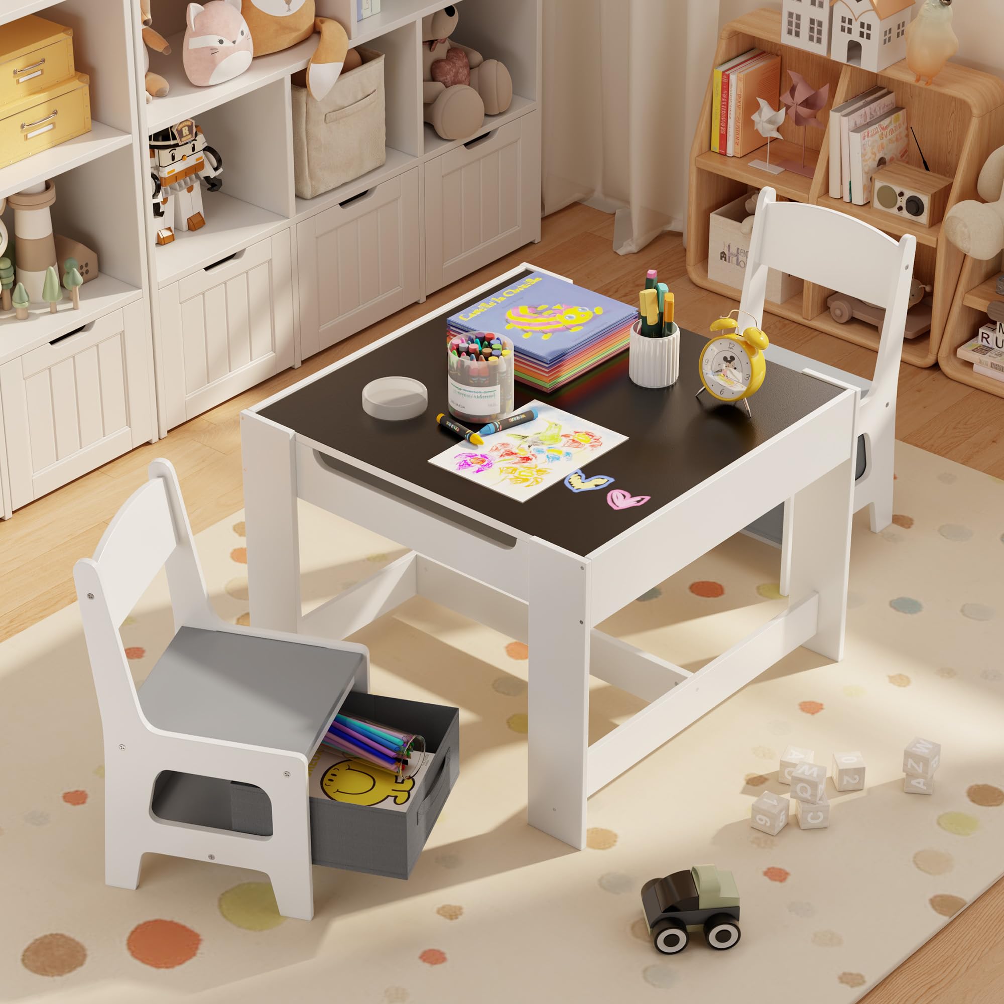 Kids Table and Chair Set with Storage