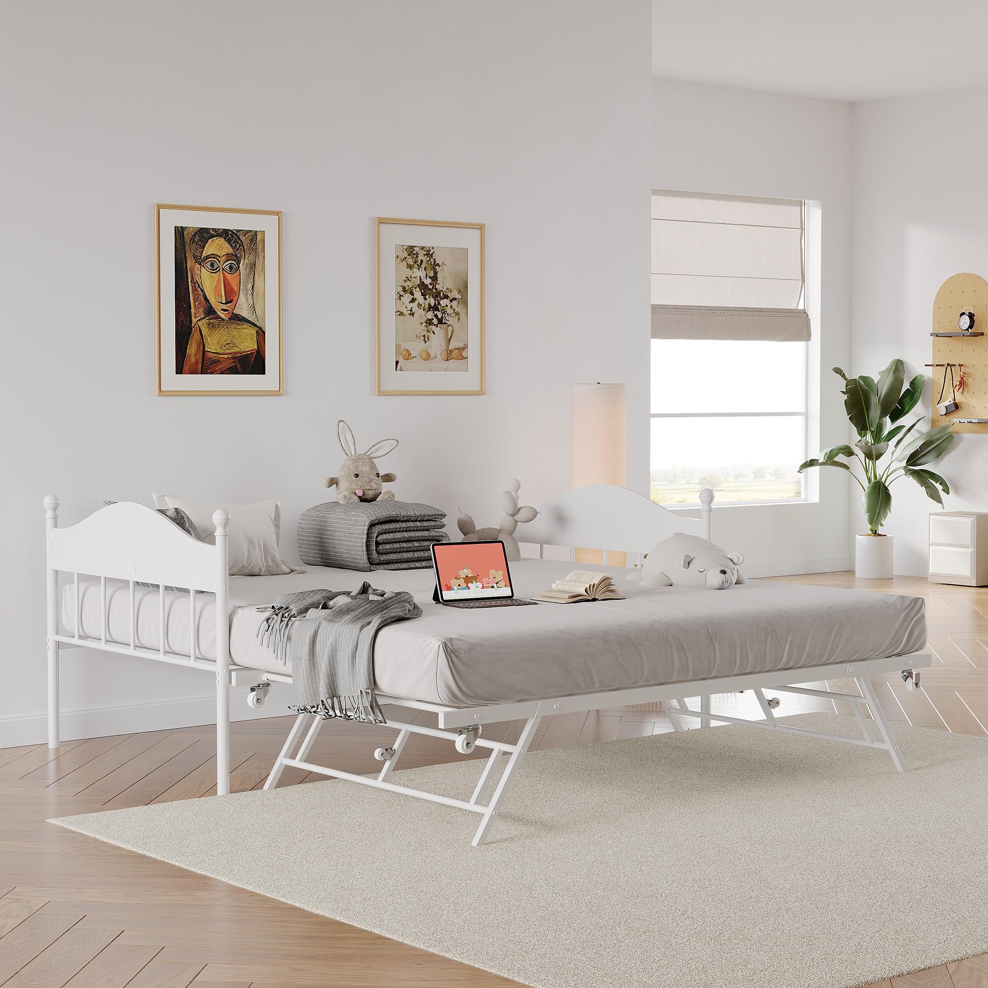 Twin Daybed with Trundle and Lockable Casters