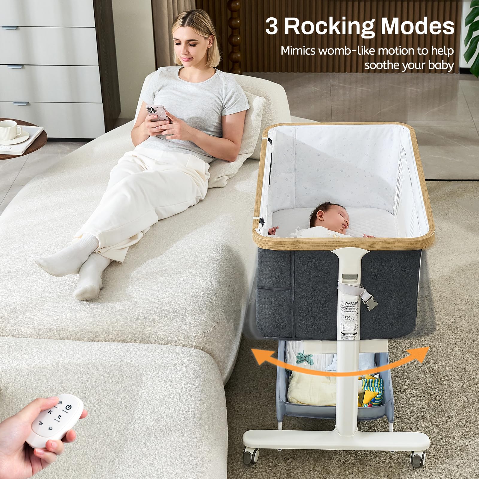 Electric Baby Bassinet with Rocking Motion and Mosquito Net