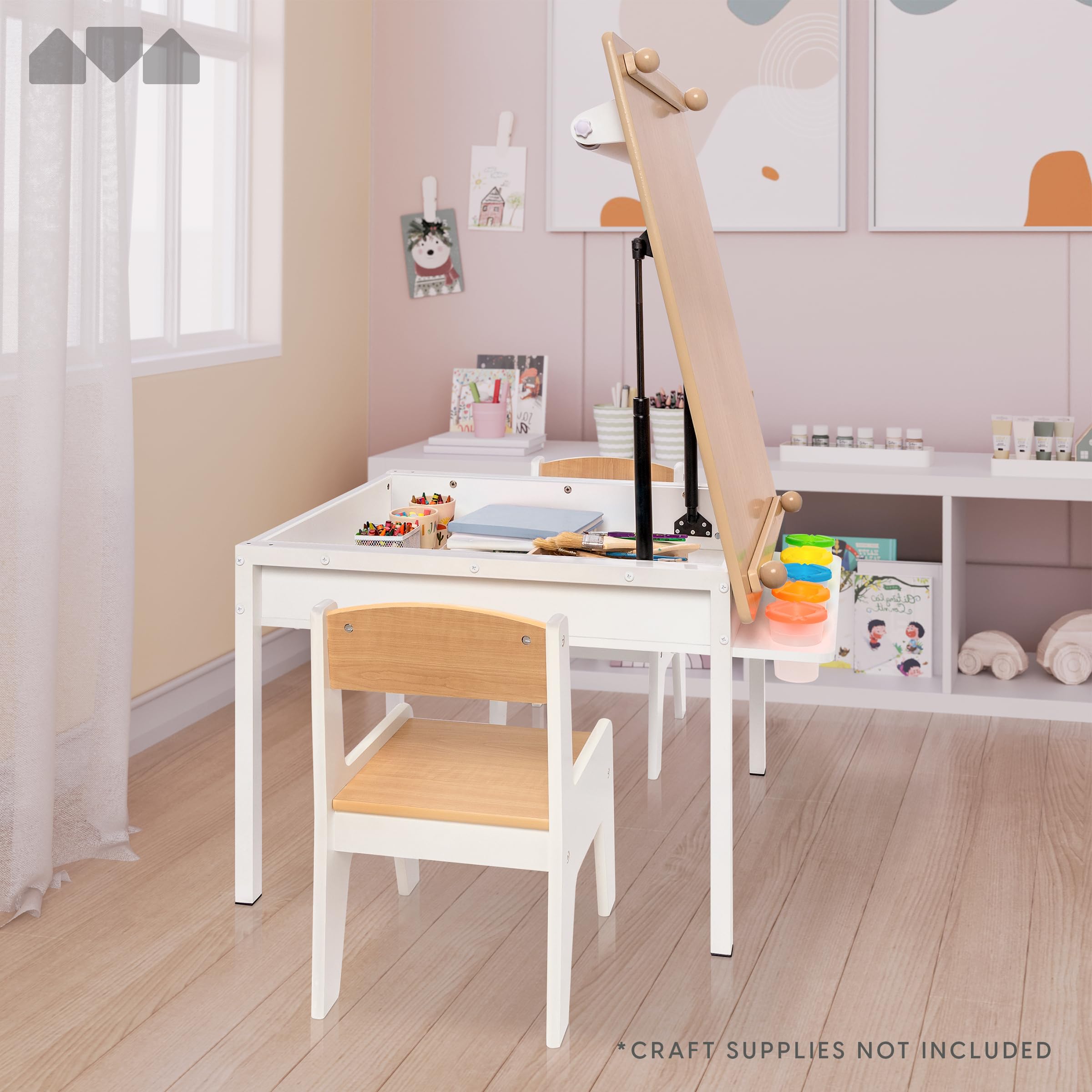 2-in-1 Kids Art Table and Chair Set with Storage and Easel