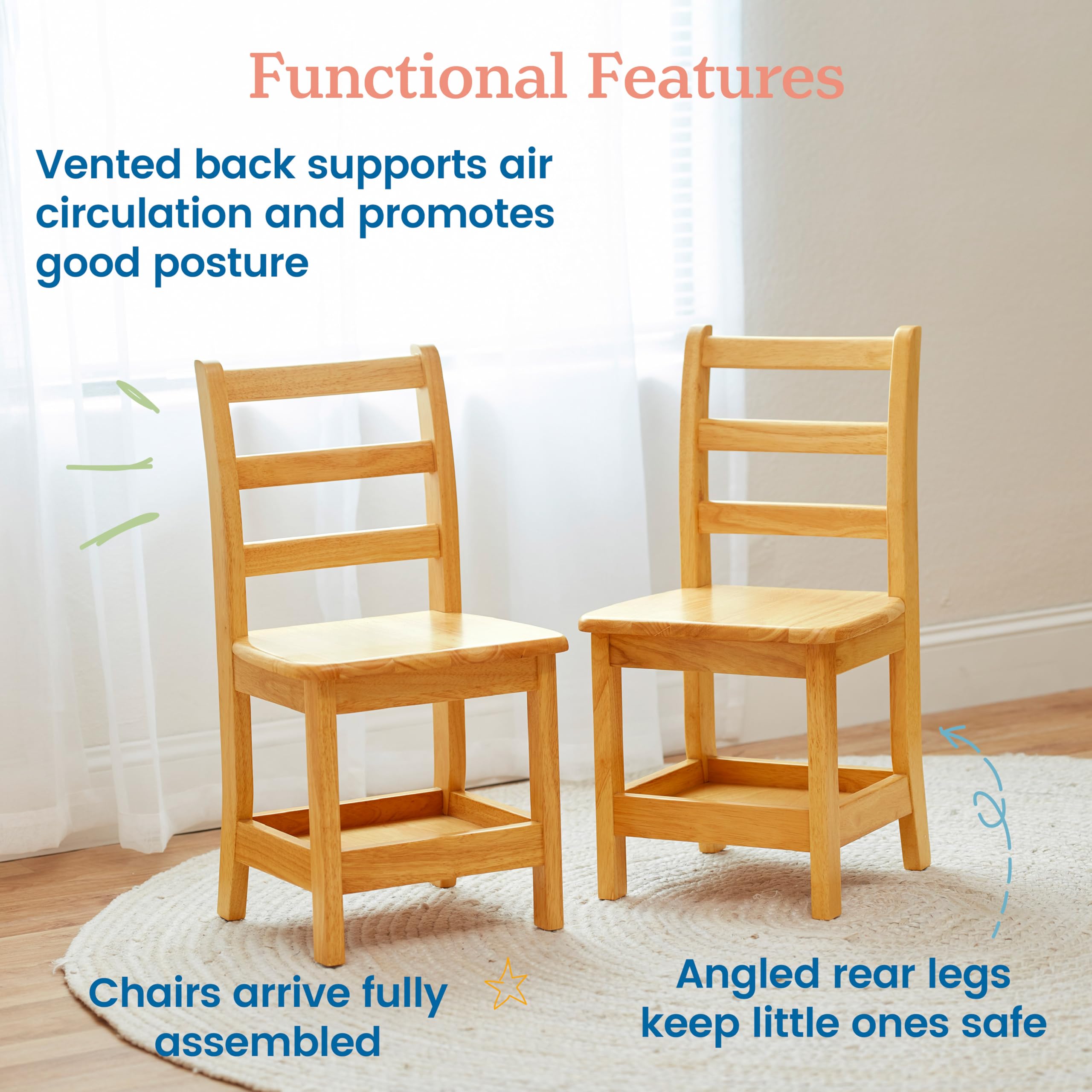 Ladderback Chair with Storage Shelf for Kids