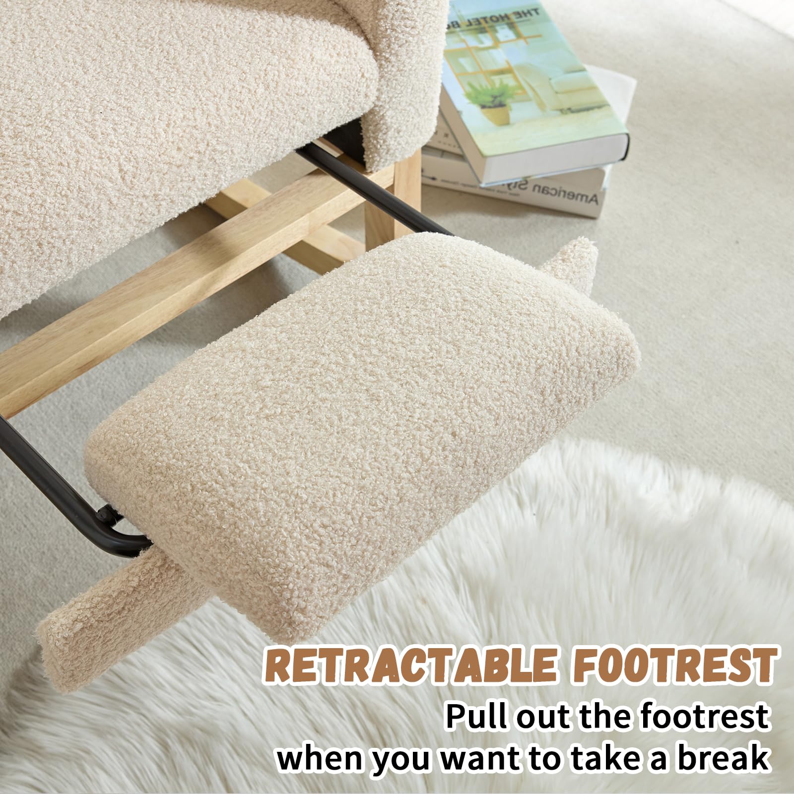 Modern Nursery Rocking Chair with Adjustable Footrest